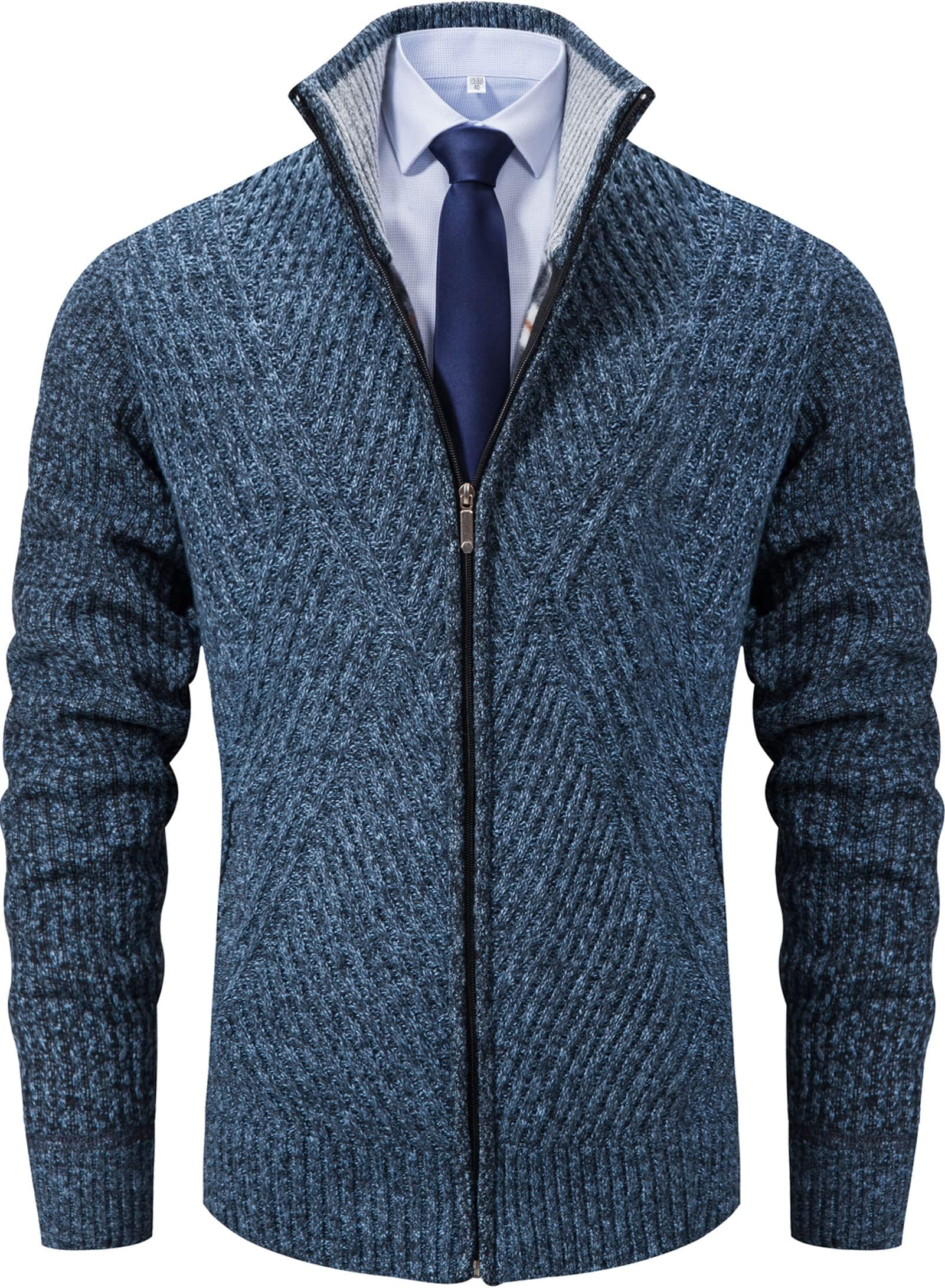 Men's Cardigan Sweaters Knit Zipper Casual Slim Fit Stand Collar with Full Zip and Pockets