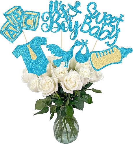Vista 10 de Gyufise 12 piezas varillas para centro de mesa de baby shower, purpurina, atar, mono, Oh Baby, revelación de género, es una niña, varillas