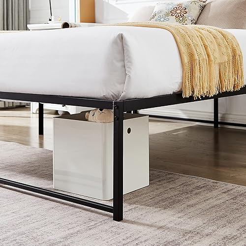 Miniatura 37 de VECELO Marco de cama de plataforma de metal de 14 pulgadas, base de colchón, no necesita somier, soporte de listones de acero (tamaño matrimonial)