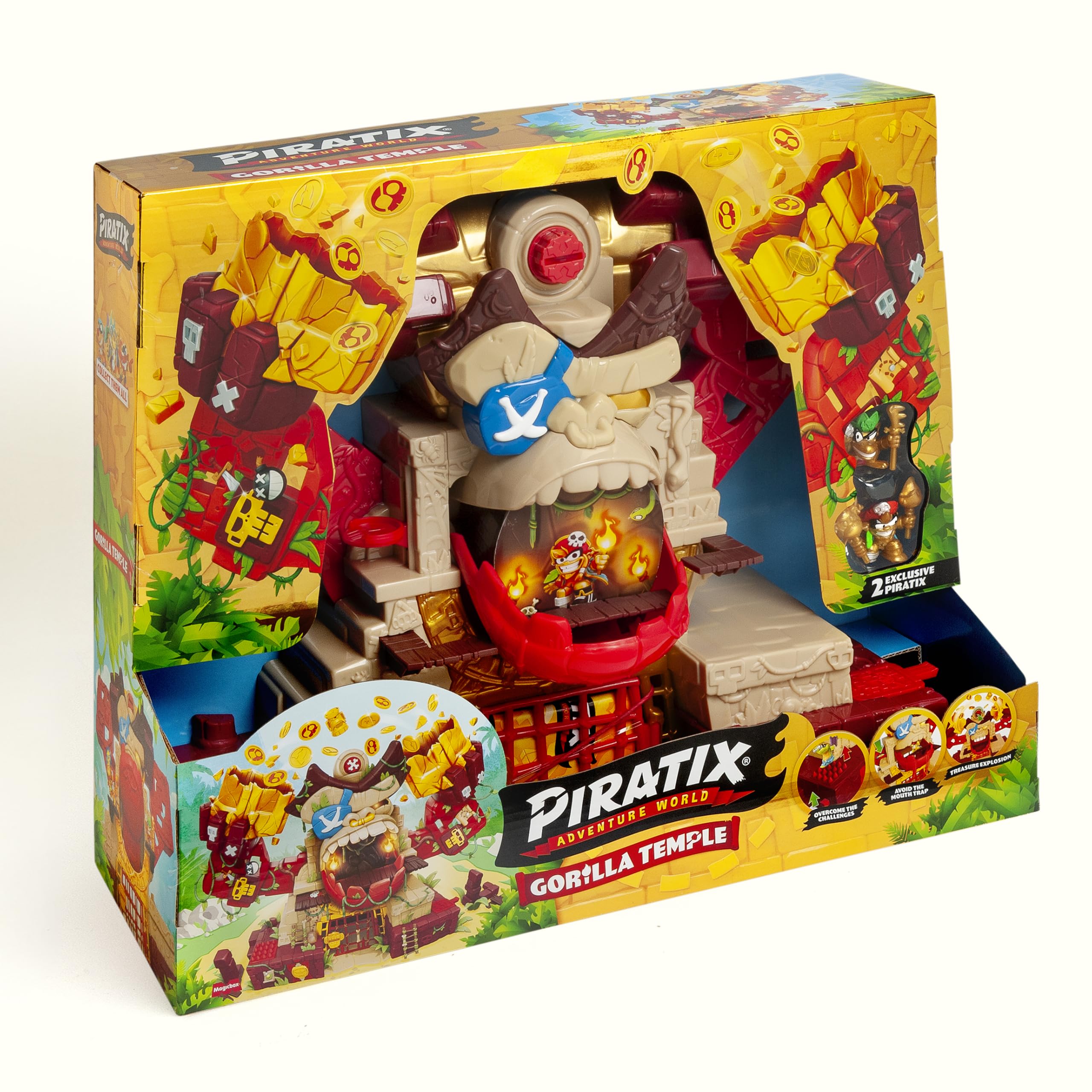 PIRATIX Adventure World Temple de Gorille avec Plusieurs Secrets cachés et preuves Contient 1 Temple, 4 pièces (1 exclusivement), 1 Totem doré, 2 Piratix exclusifs et 3 Accessoires