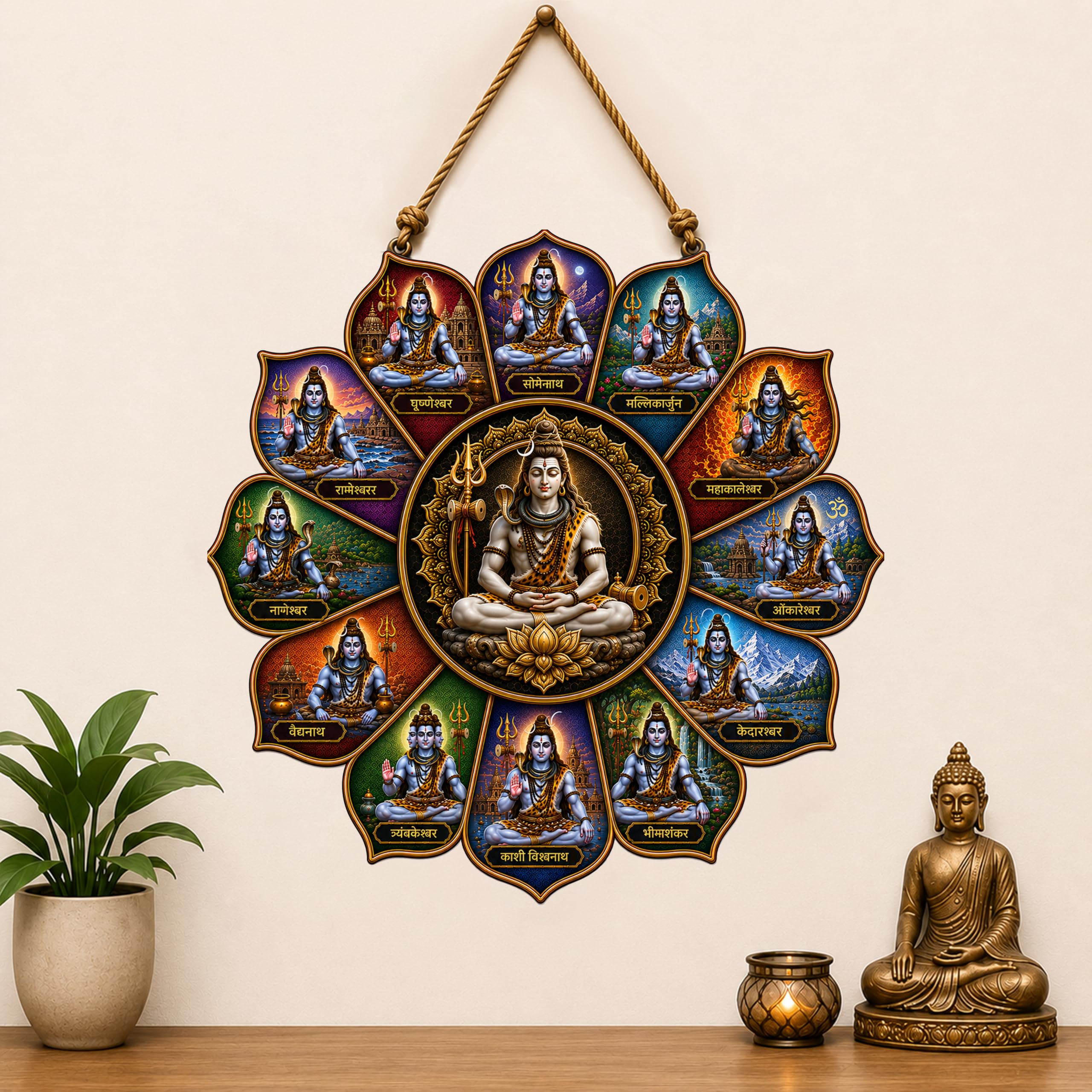 Art Street Lord Shiva 12 Jyotirlinga MDF Wall Hanging for Living Room, Mahadev Spiritual Mandala Decor for Pooja Room, Temple, Living Room & Office, Diwali & Vastu Gift, (Size 10 x 10 Inch)-image-13
