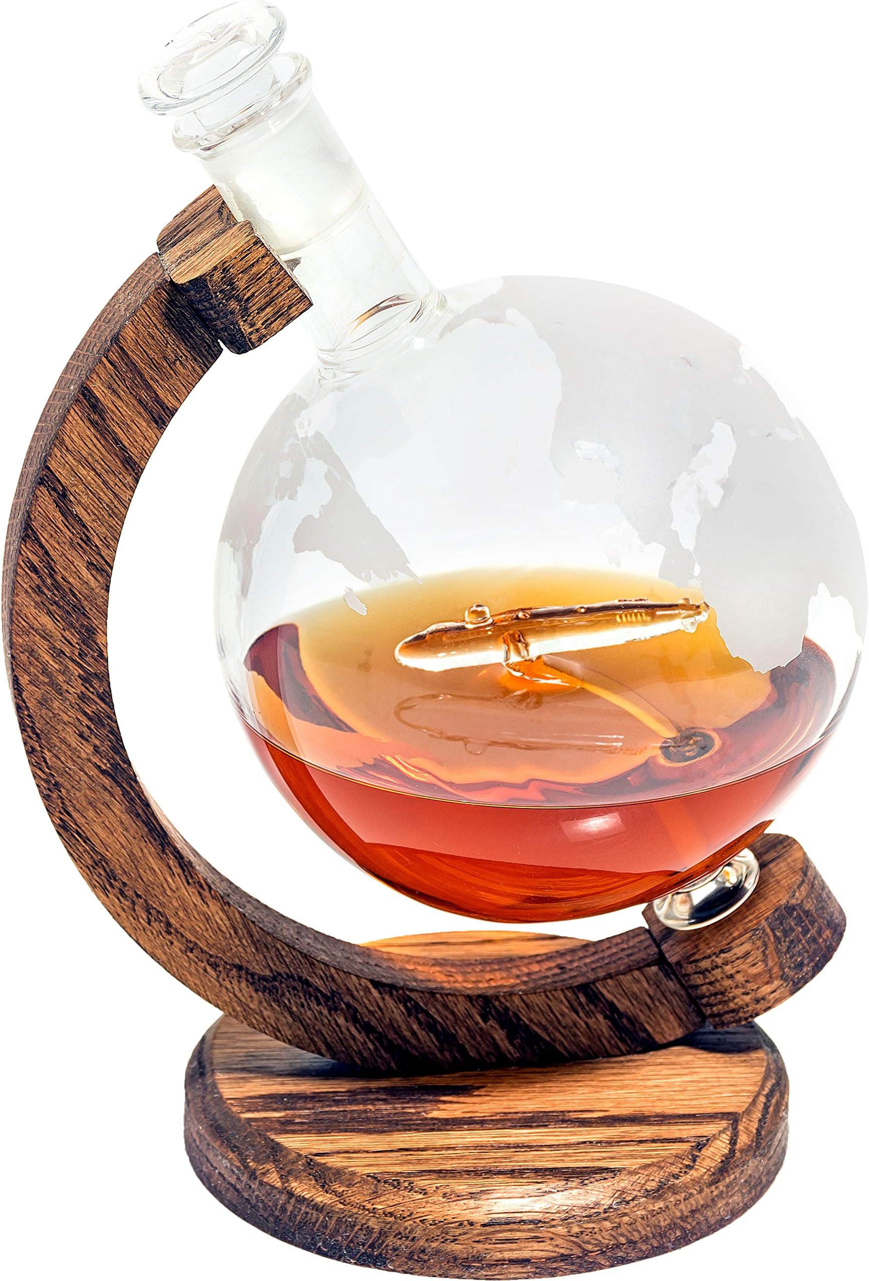 Submarine Decanter, Etched Globe Scotch Whiskey Decanter - Liquor Dispenser for Bourbon, Rum, Wine - Gift for US Navy Submarine Veteran, 1000ml Decanter with Submarine, Gift for Submariner (Prestige)