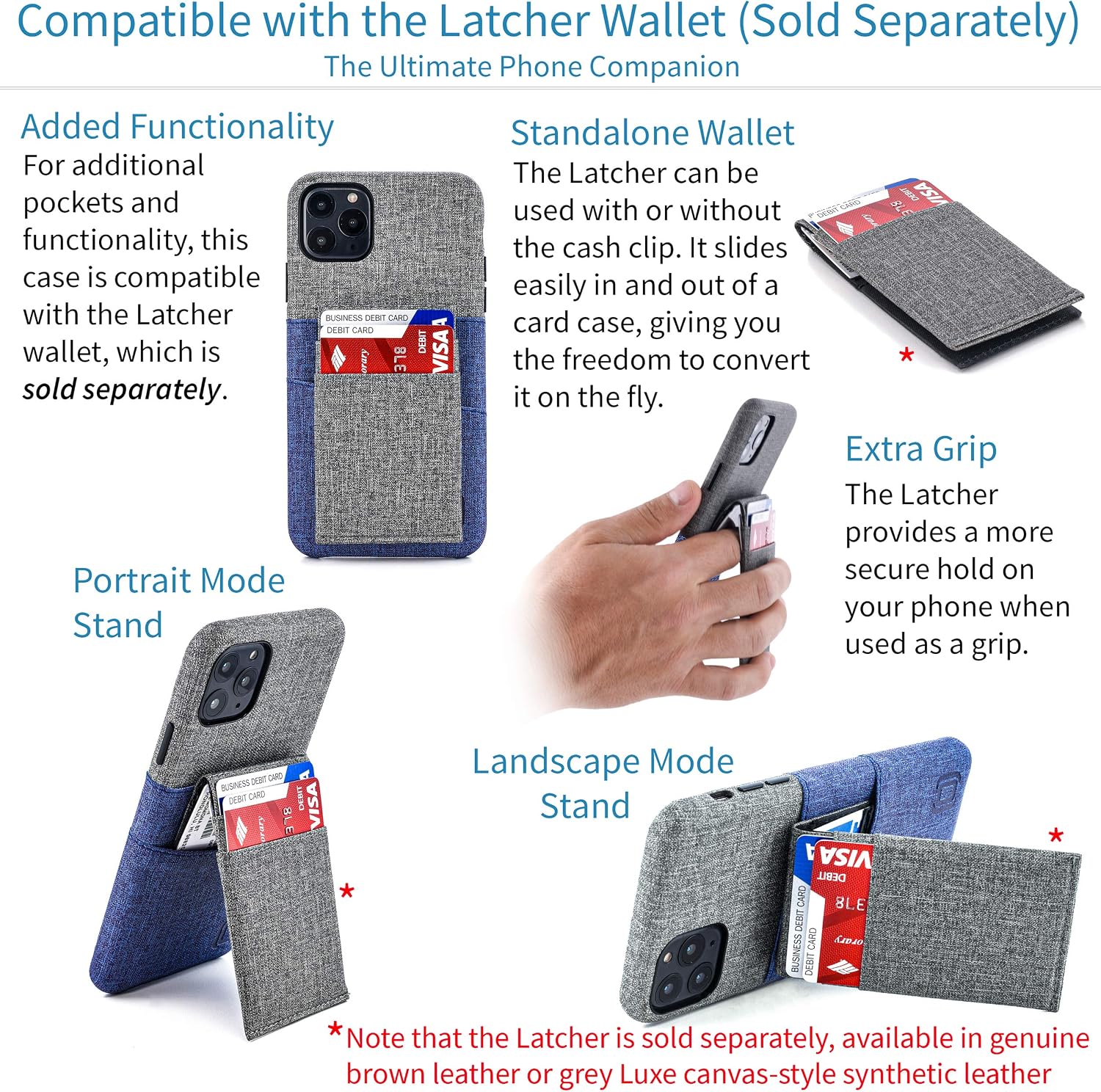 Dockem iPhone 11 Pro Wallet Case: Built-in Metal Plate for Magnetic Mounting & 2 Credit Card Holder Slots (5.8" Luxe M2 Synthetic Leather, Blue and Grey)