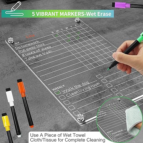 Miniatura 2 de Tabla magnética de tareas de acrílico para niños, adolescentes, familia adulta, tabla de tareas de acrílico transparente de borrado en seco para