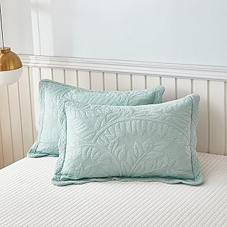 MarCielo 2-Piece 100% Cotton Quilted Pillow Shams Embroidered Farmhouse Pillow Shams (Standard, Aruba Blue)
