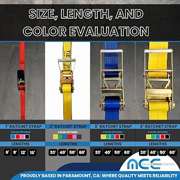 Mega Cargo Control Flat Hook Ratchet Straps (8 -Pack), 2 Inch X 30 Foot, Yellow Heavy Duty Ratchet Strap with 10,000 lbs Break Strength - Tie Down Straps for Flatbed Trailer
