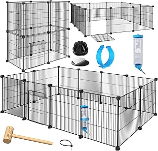 KESSER® Freigehege Gittergehege für Kaninchen aus Metallgitter XXL Kleintiergehege Meerschweinchen Gehege Freilauf, Kleintierkäfig Laufgitter Hasenstall für Innen/draußen, inkl. Komplettset & Flasche