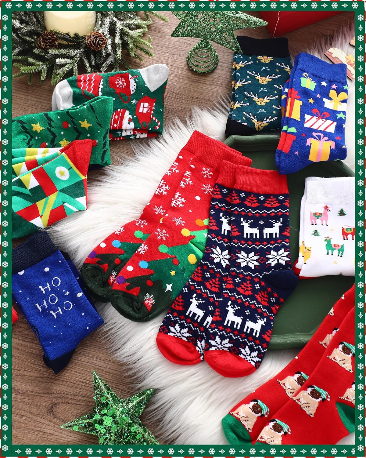Suhine Christmas Socks Bulk Cotton for Women Men Crew Novelty Xmas Santa Claus Gift Socks for Christmas Holiday Gifts