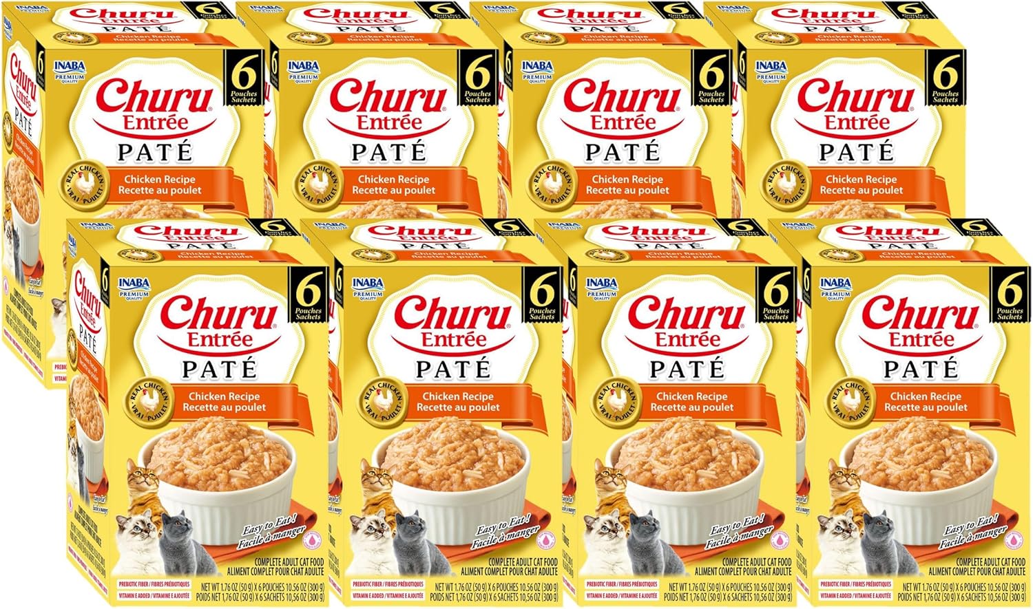INABA Churu Entrée Pate for Cats, High Protein & Moisture, Prebiotic Wet Cat Food, 1.76oz. per Serving, 48 Pouches, Chicken Recipe