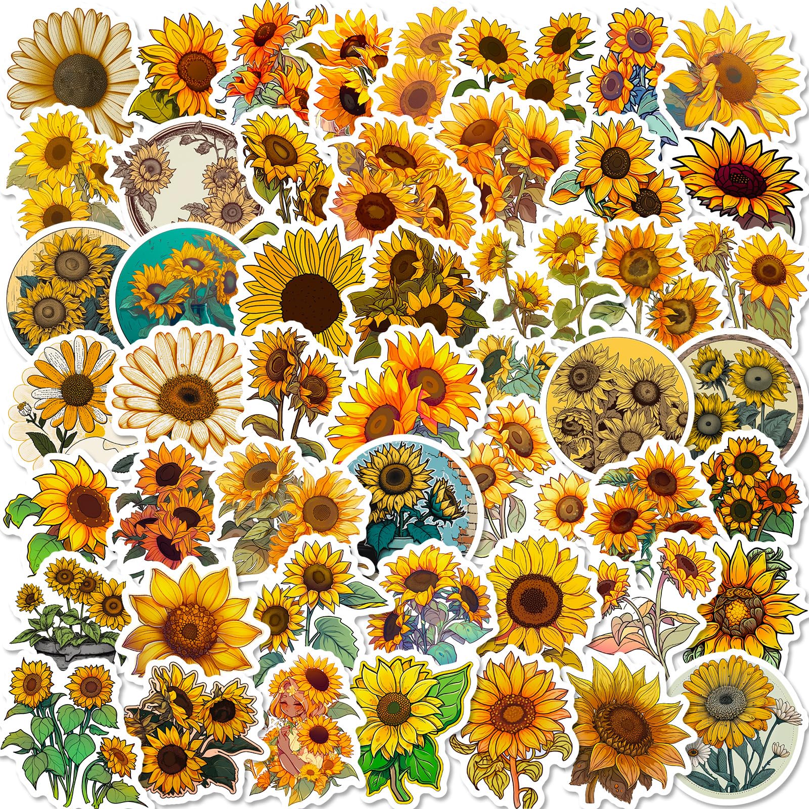 100Pcs Sunflower Stickers Decals, You are My Sunshine Stickers for Kids Teens, Waterproof Vinyl Stickers for Laptop Water Bottle Guitar Scrapbook