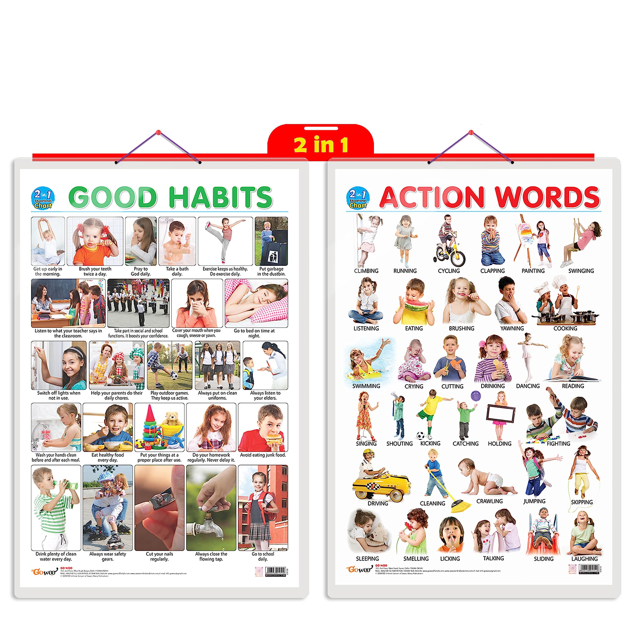 GO WOO 2 IN 1 GOOD HABITS AND ACTION WORDS Educational Poster for Preschool Kids Classroom Study | Learning- Chart for Kids Learning (20"X30" Inches) (B0C7WDT2N1) Amazon Price History, Amazon Price Tracker