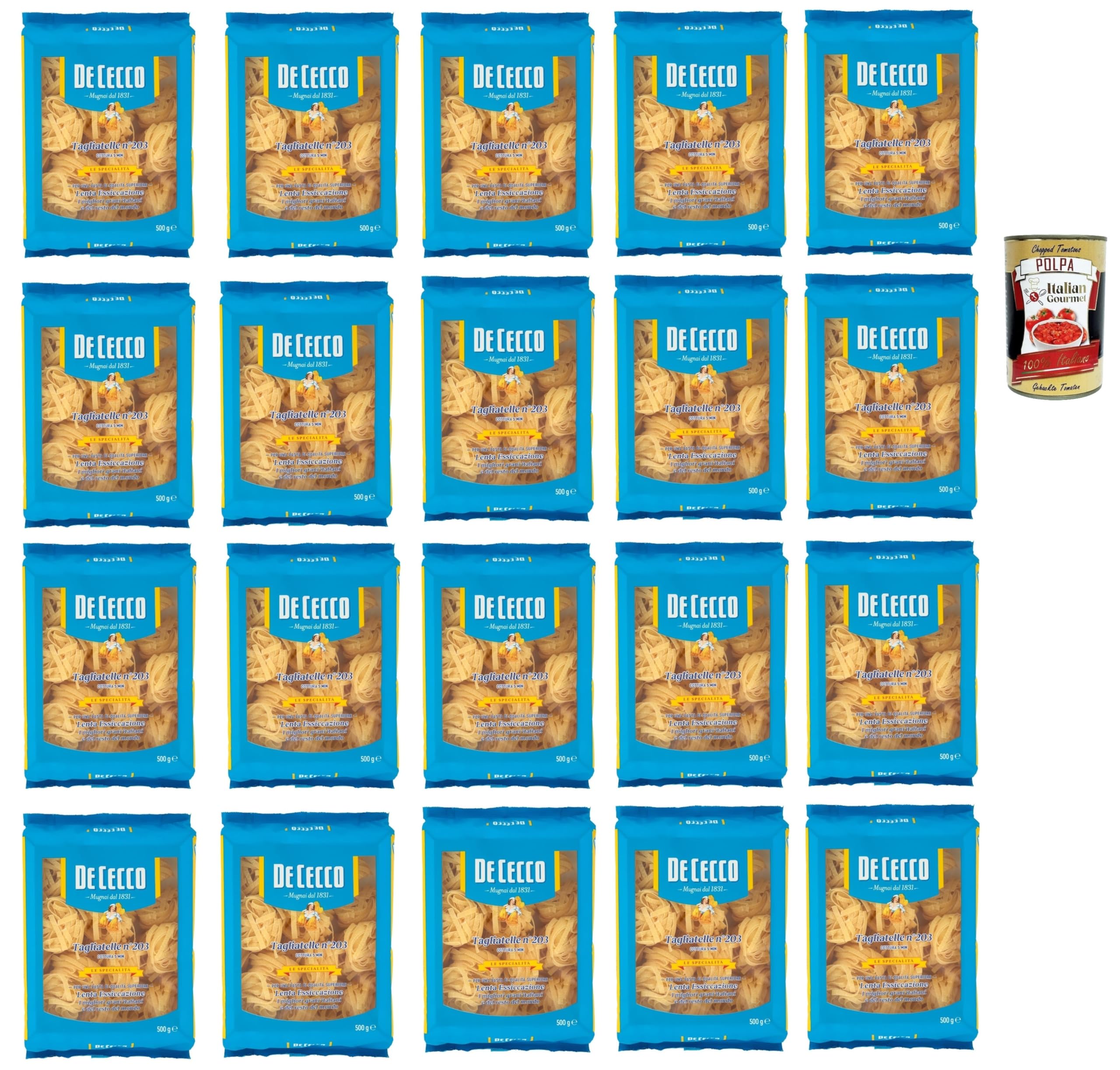 Italian Gourmet De Italian Gourmet Le Specialità Tagliatelle N°203 Pasta 20 | 100% italienischer Hartweizengrieß, sfoglia ruvida per ragù, panna e ricette, Gesamtnettogewicht 10 kg + Kostenlos Polpa 400g