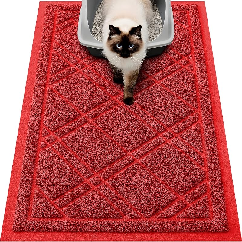 Tapete para Caixa de Areia de Gatos Smiry com Base Antiderrapante e Barreira contra Líquidos, Vermelho, 44,73 x 8,92 x 7,11 cm, 721 g