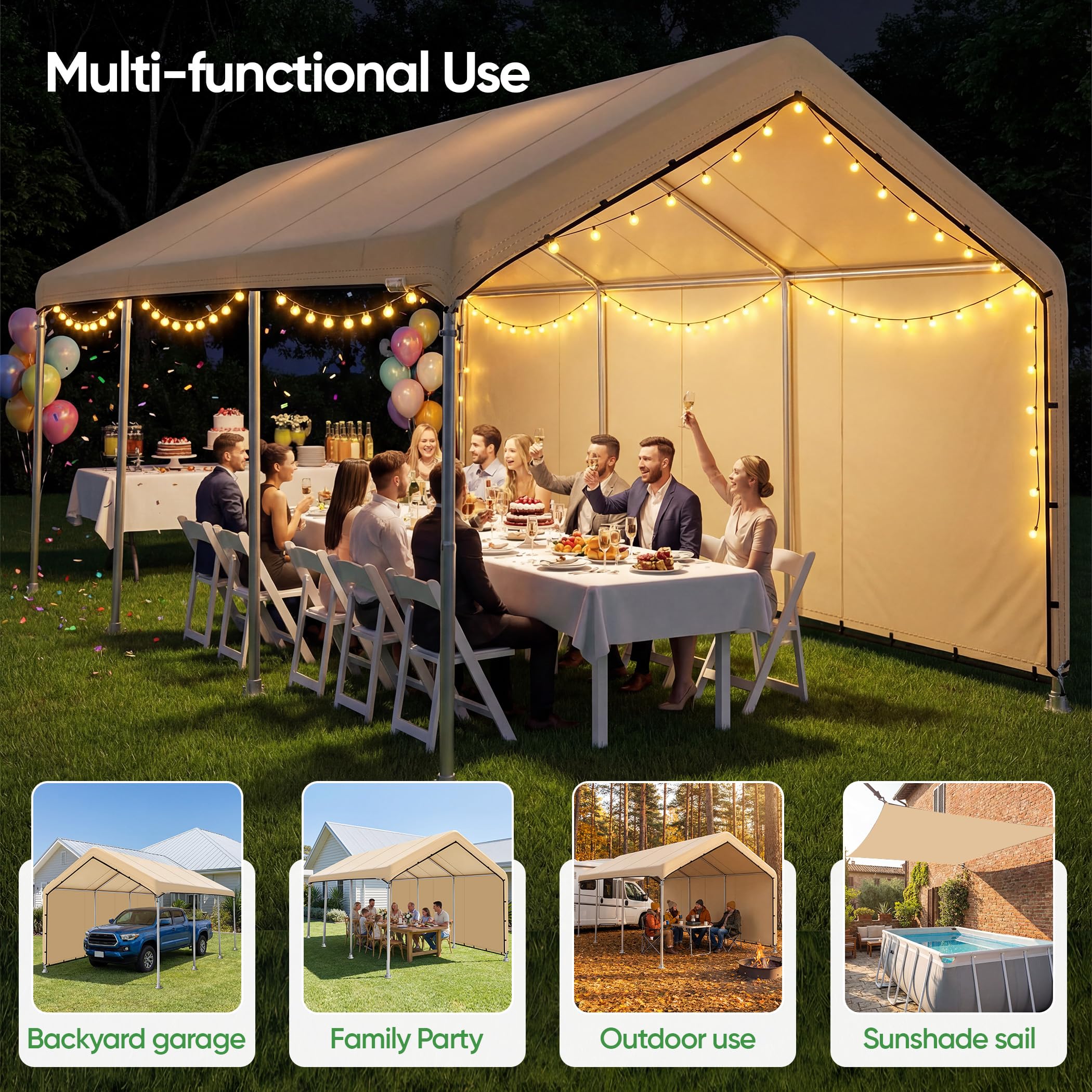 SIHAIAN 10x20 Carport Canopy Cover - Waterproof & UV -6