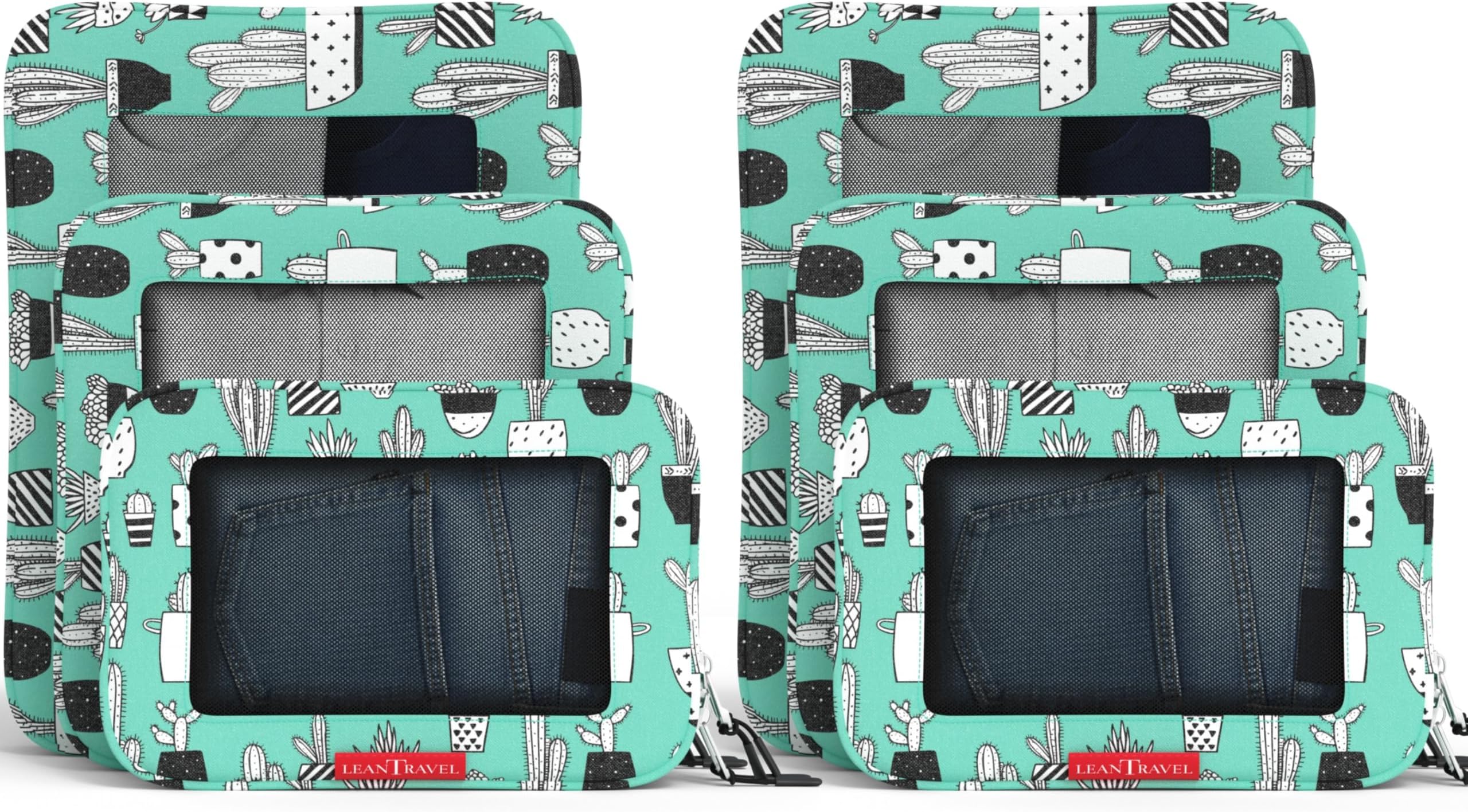 Compression Packing Cubes for Travel Organizers with Double Zipper, Cactus, 6 pack, 6 Pack