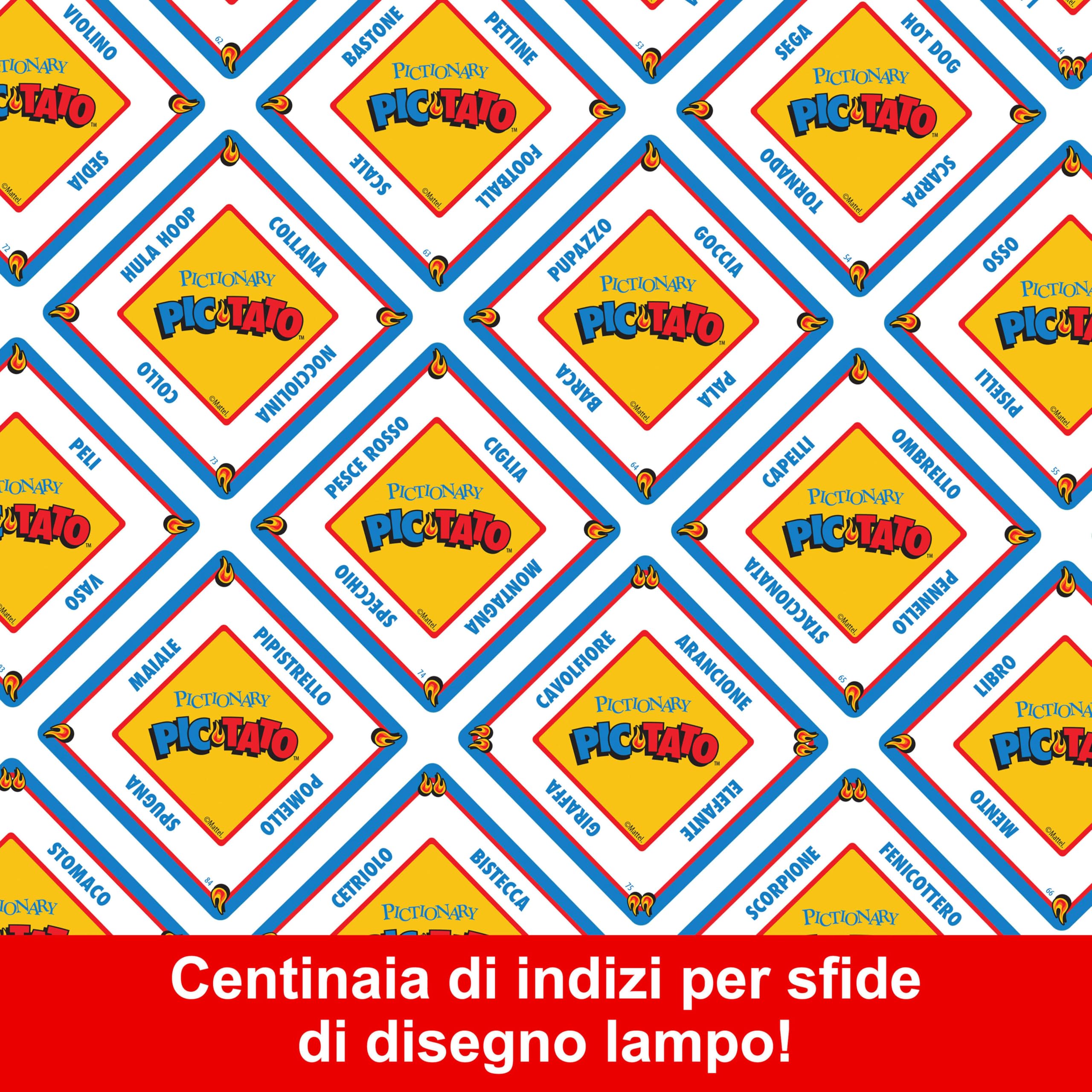 Mattel Games - Pictionary PIC-Tato, Gioco della Patata bollente con indizi in Italiano, pennarelli cancellabili e lavagne​​​​, Parla e riproduce Musica, Giocattolo per Bambini, 8+ Anni, JHC61