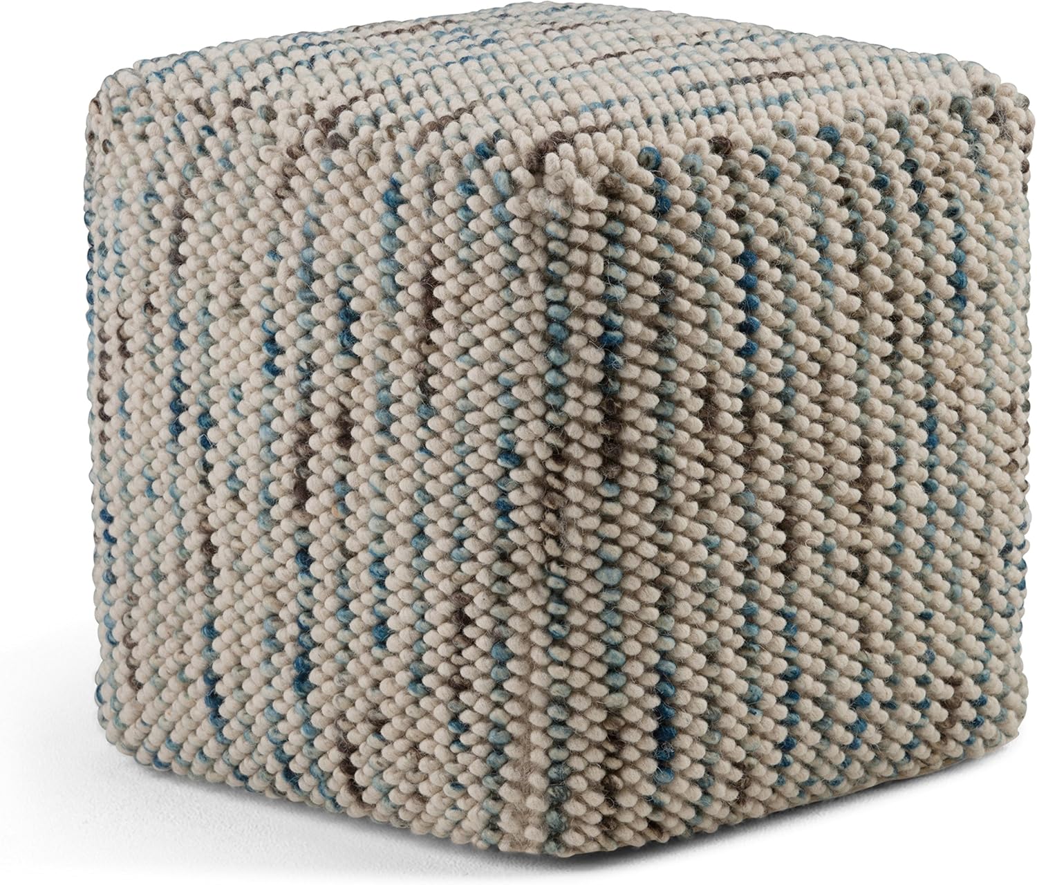 SIMPLIHOME Zoey Cube Pouf – 18 inch Wide Upholstered Wool and Cotton Ottoman in Multi-Color, Boho Woven Footstool or Extra Seating for Living Room, Bedroom, or Kids Room, Assembled