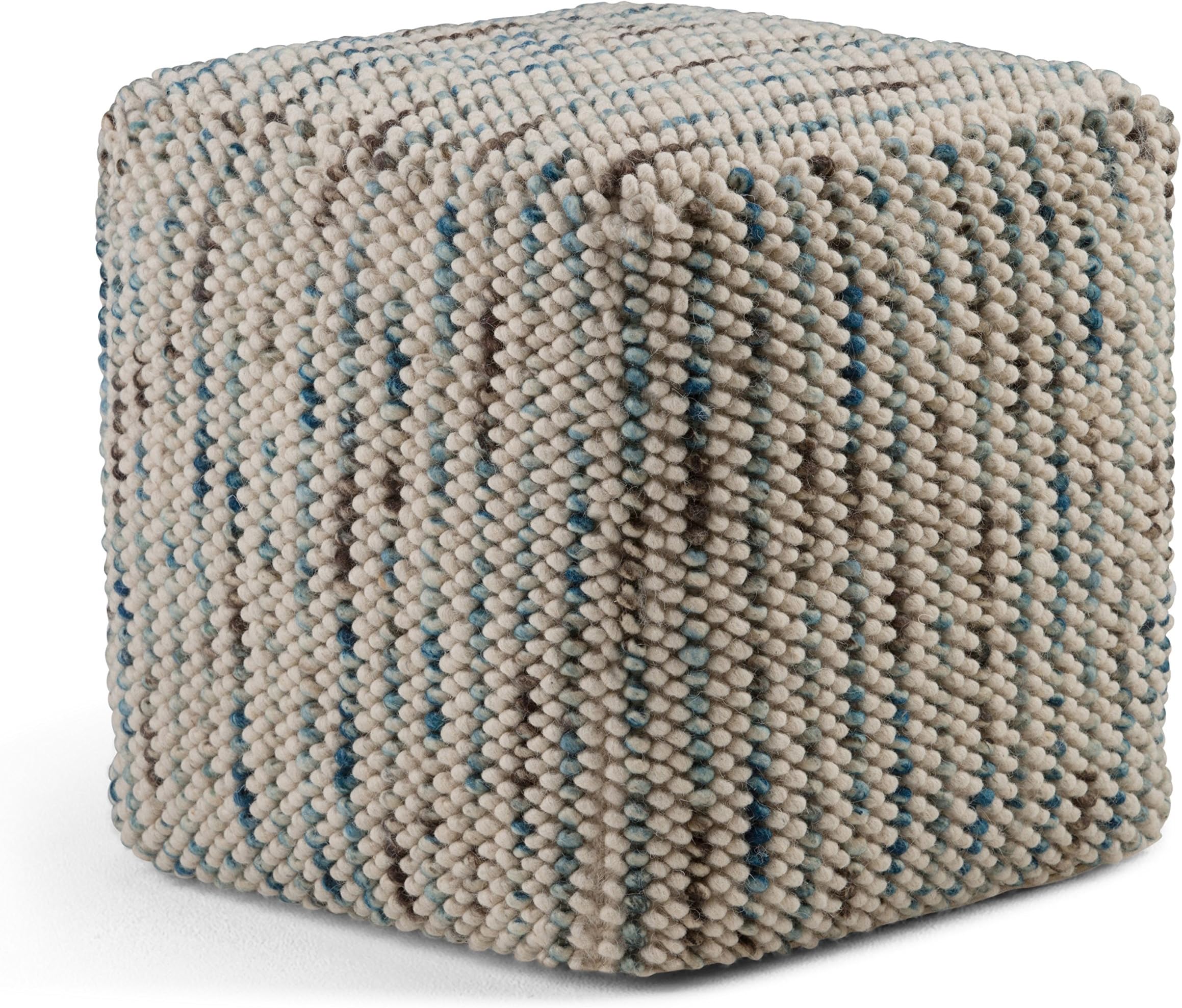 SIMPLIHOME Zoey Cube Pouf – 18 inch Wide Upholstered Wool and Cotton Ottoman in Multi-Color, Boho Woven Footstool or Extra Seating for Living Room, Bedroom, or Kids Room, Assembled