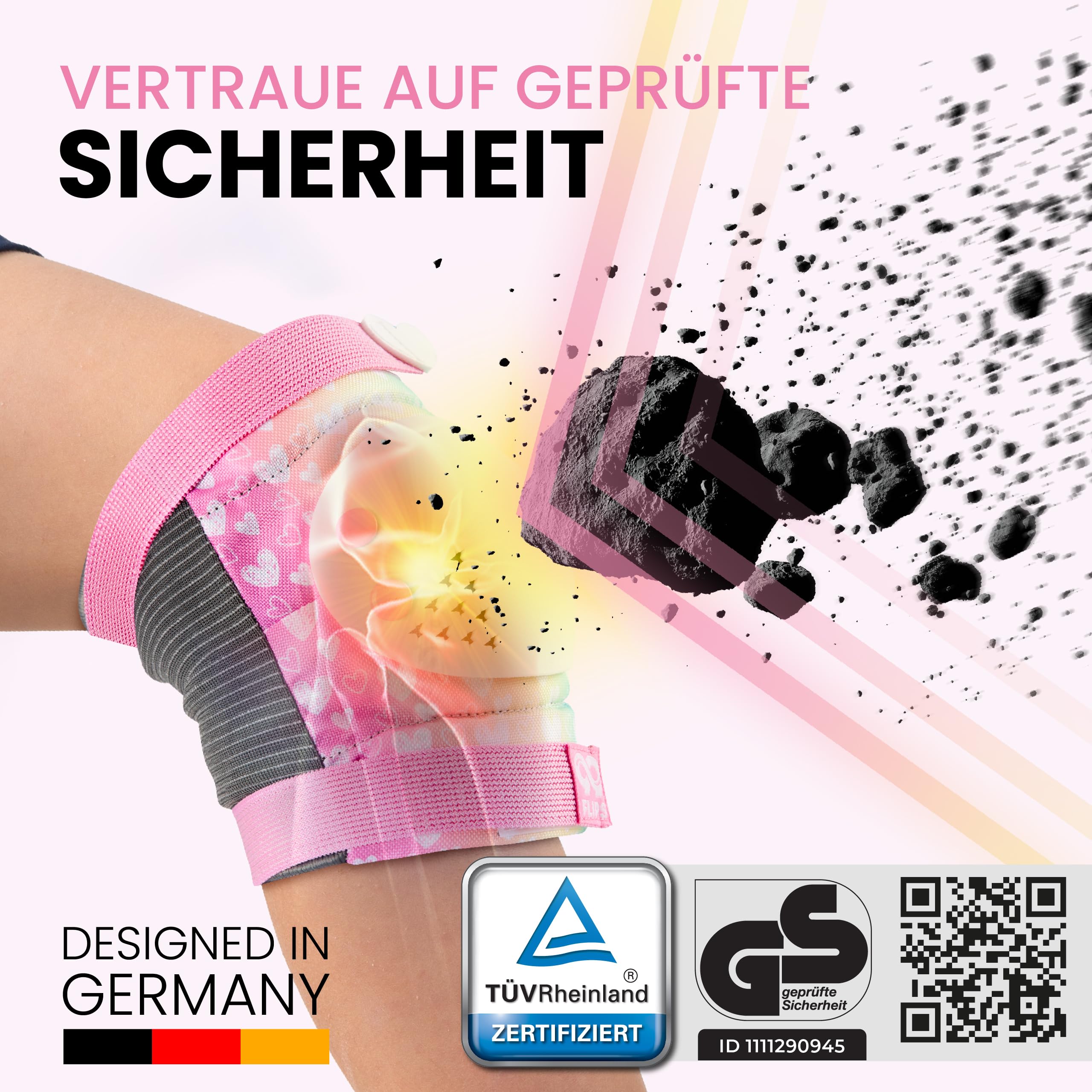 99FLIPS Inliner Schoner Kinder Set - TÜV Rheinland GS Zertifiziert [6er Set] mit Einhorn Beutel für Skateboard und Inline Skates - Knieschoner, Ellenbogen Schoner und Handschützer