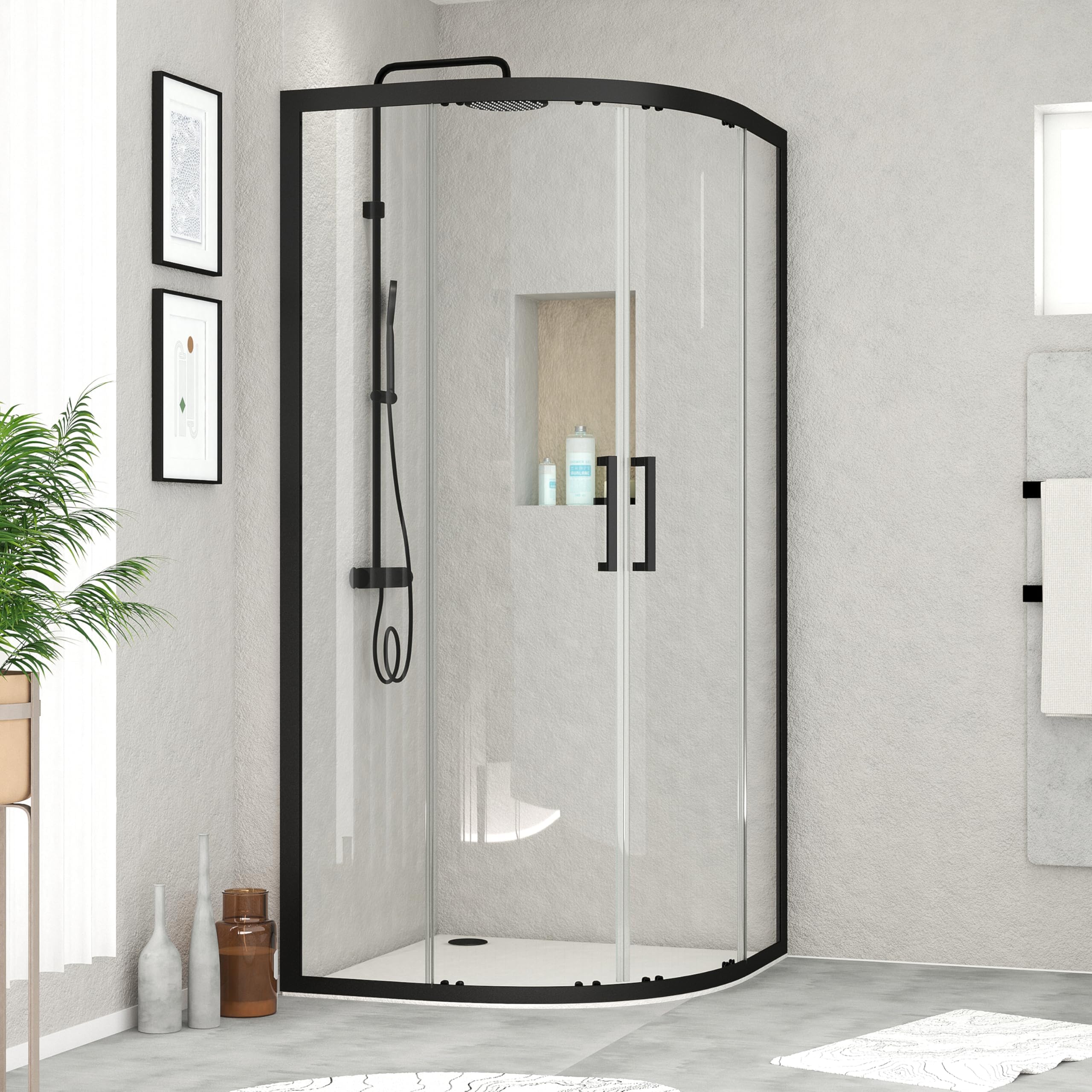 MARWELL Factory kabina prysznicowa 90 x 90 x 200 cm – prysznic narożny z matową ramą aluminiową w kolorze czarnym – kabina prysznicowa z drzwiami przesuwnymi