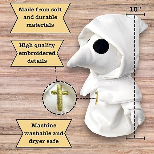 Miniatura 3 de Plague Doctor - Peluche gótico que brilla en la oscuridad de 10 pulgadas  Peluches góticos  Peluches espeluznantes  Peluche de terror blanco con