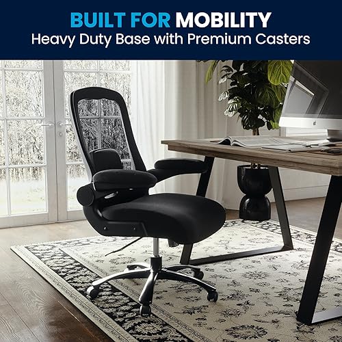 Miniatura 6 de Flash Furniture Silla de oficina grande y alta  Silla de oficina giratoria ejecutiva de malla negra con soporte lumbar y trasero y ruedas