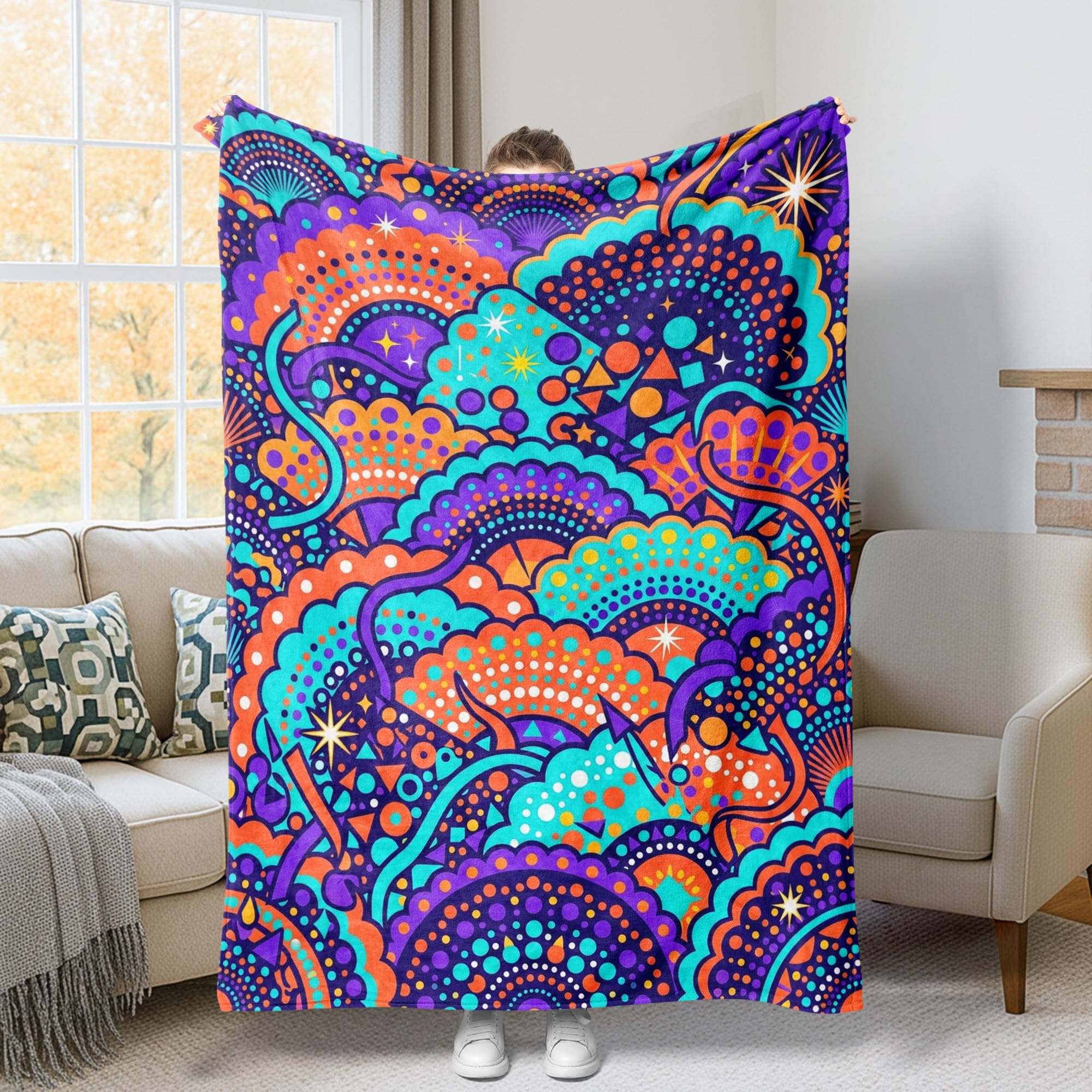 Couverture en peluche violette bohème 127x152 cm pour lit et canapé