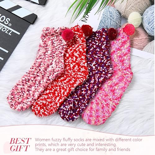 Vista 7 de 4 Pairs Valentine's Day Cupcake Socks Gifts for Women Girl Fuzzy Fluffy Sock DIY Present Socks Birthday Gifts