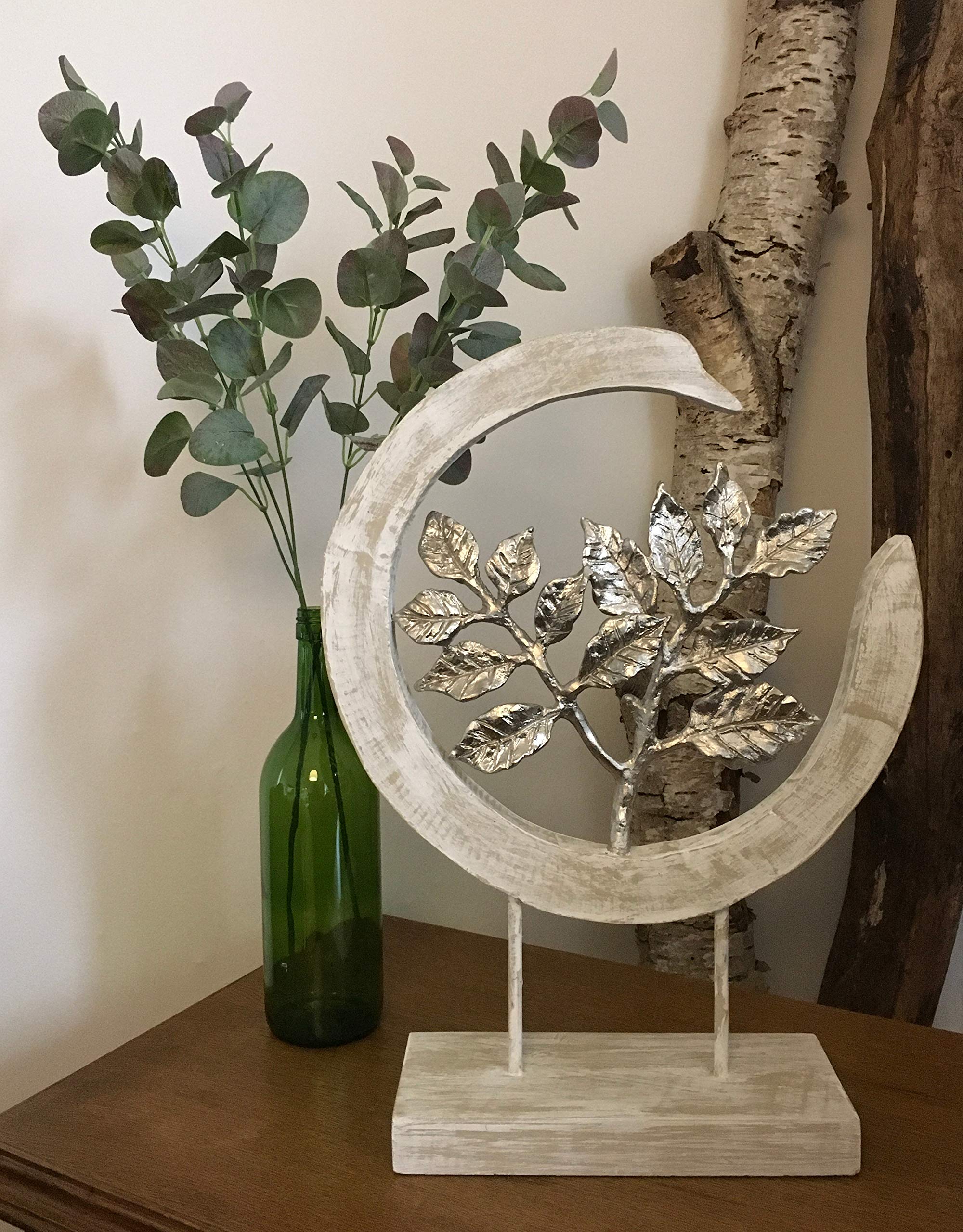 Moritz Silver Leafs Blätter 47 cm Silber – Mangoholz Skulptur Zweig modern