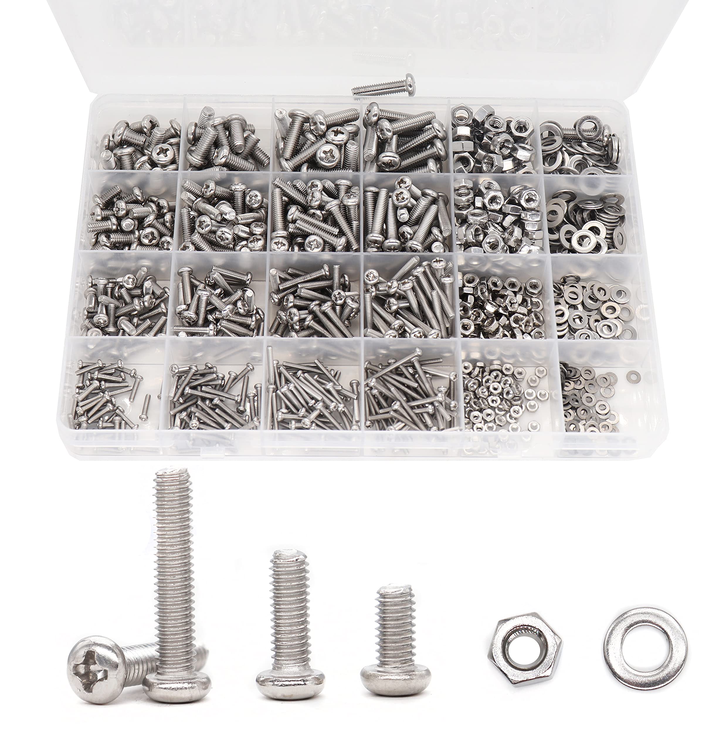 940pcs M2 M3 M4 M5 Hex Nuts Screws Bolts and Washers Assortment Kit, 304 Stainless Steel, Plain Finish, Full Thread-image-9