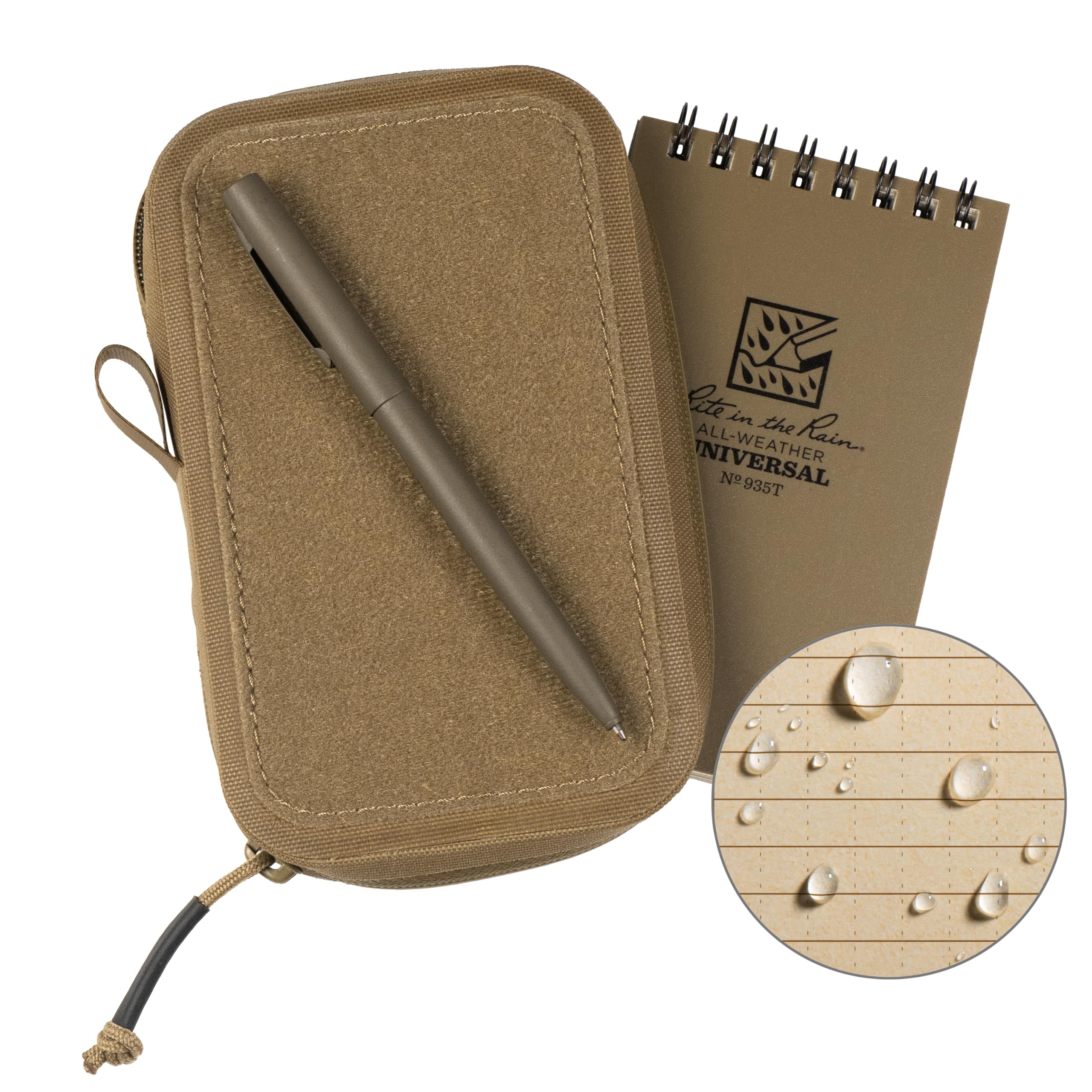 Rite in the Rain - Kit per notebook a spirale, resistente alle intemperie, 7,6 x 12,7 cm, copertina in tessuto TPU Monsone, taccuino marrone chiaro da 7,6 x 12,7 cm e penna resistente alle intemperie