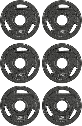 Signature Fitness Placa de peso de hierro fundido para entrenamiento de fuerza y levantamiento de pesas, estándar u olímpico, varios tamaños Centro