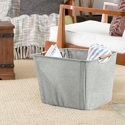 Miniatura 10 de Cesto de almacenamiento pequeño con mango de madera, de Household Essentials, gris, S