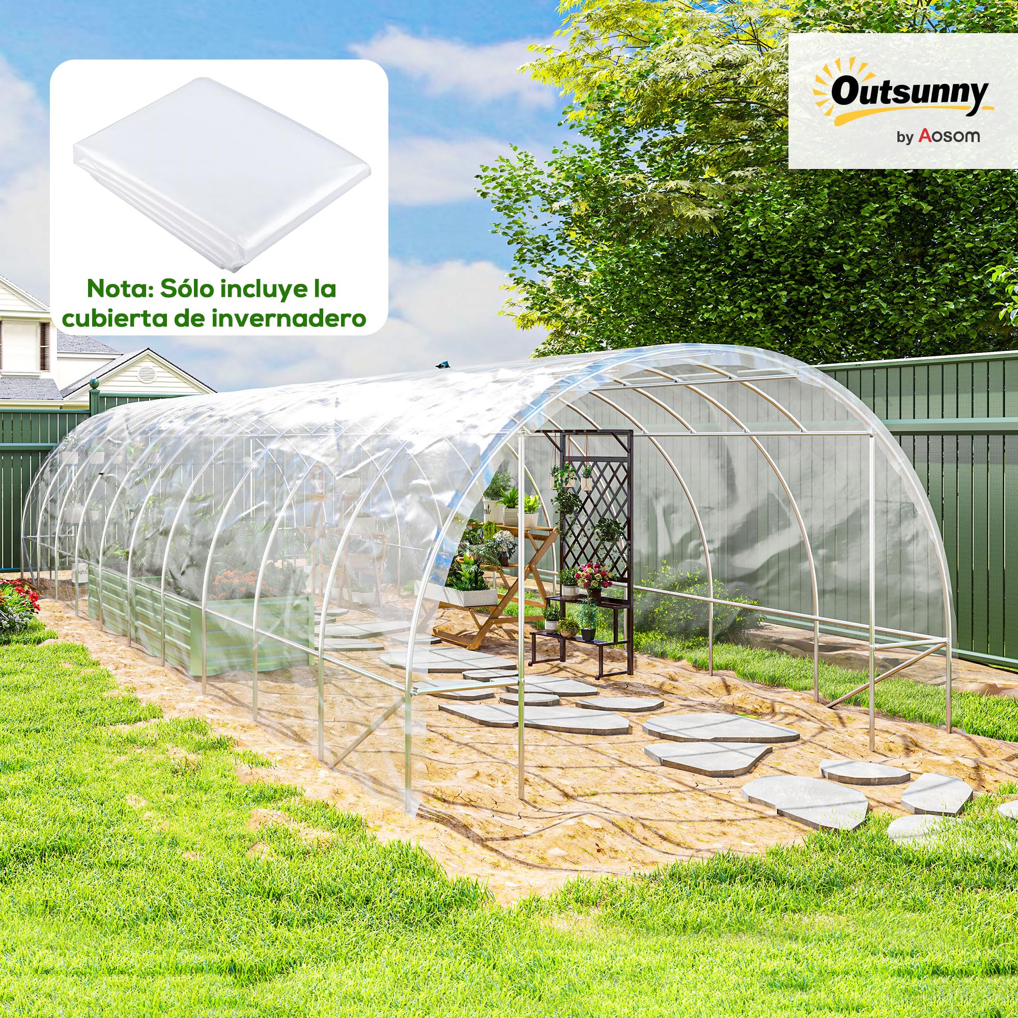 Outsunny Plástico Invernadero Transparente, 6x10 m, Cubierta de Repuesto para Invernadero de Polietileno, Resistente al Agua, para Huerto, Plantas, Agricultura, Jardín