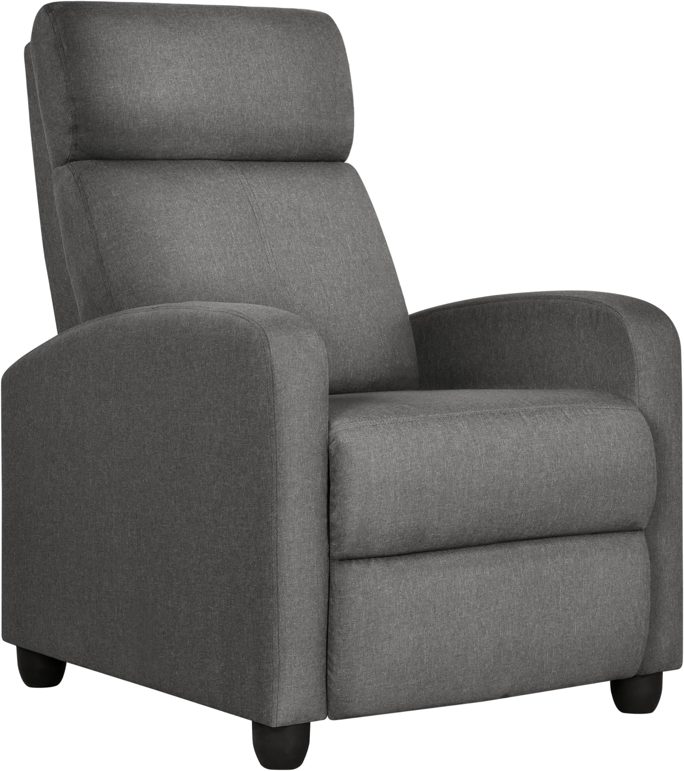 Yaheetech Fabric Recliner Chair Sofa Ergonomic Adjustable Single Sofa with Thicker Seat Cushion Modern Home Theater Seating for Living Room Matte Grey