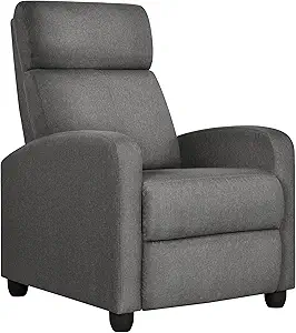 Yaheetech Fabric Recliner Chair Sofa Ergonomic Adjustable Single Sofa with Thicker Seat Cushion Modern Home Theater Seating for Living Room Matte Grey