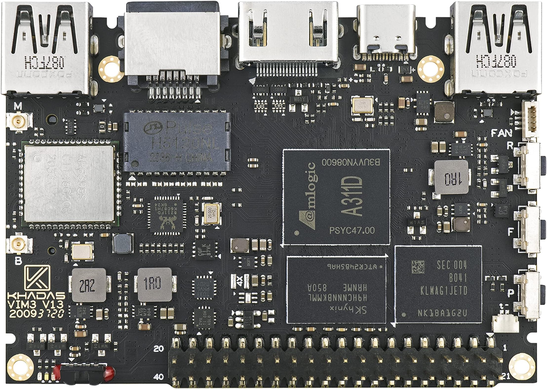 Single Board Computer, VIM3 Basic Amlogic A311D,Faster CPU,Neural Processing Unit for A.I.Switchable PCIe and USB 3.0,Dual Independent Displays,Dual Cameras(2+16GB)