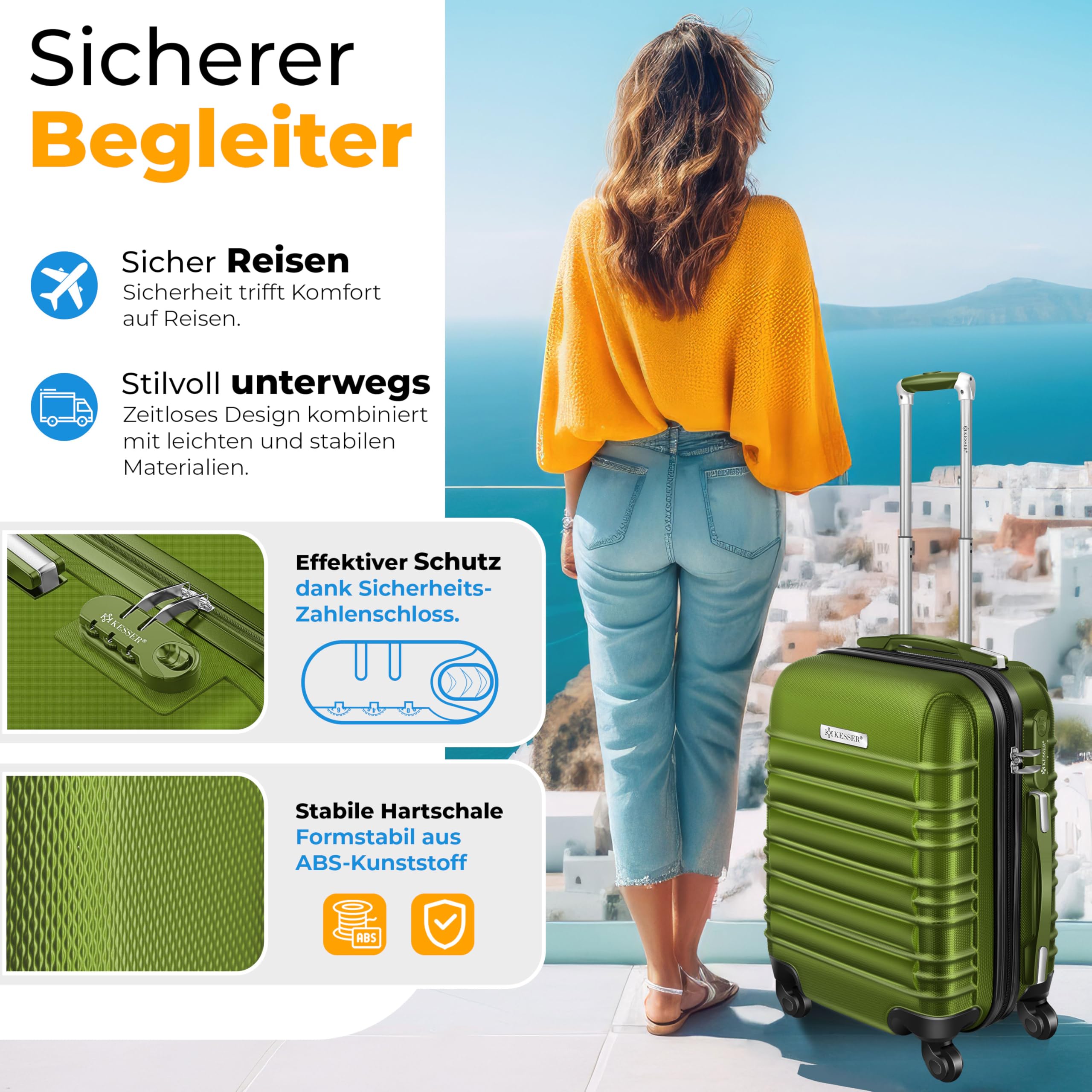 KESSER® Set di 4 valigie da viaggio - trolley - valigie rigide - bagaglio da viaggio - valigie a guscio rigido S-M-L-XL