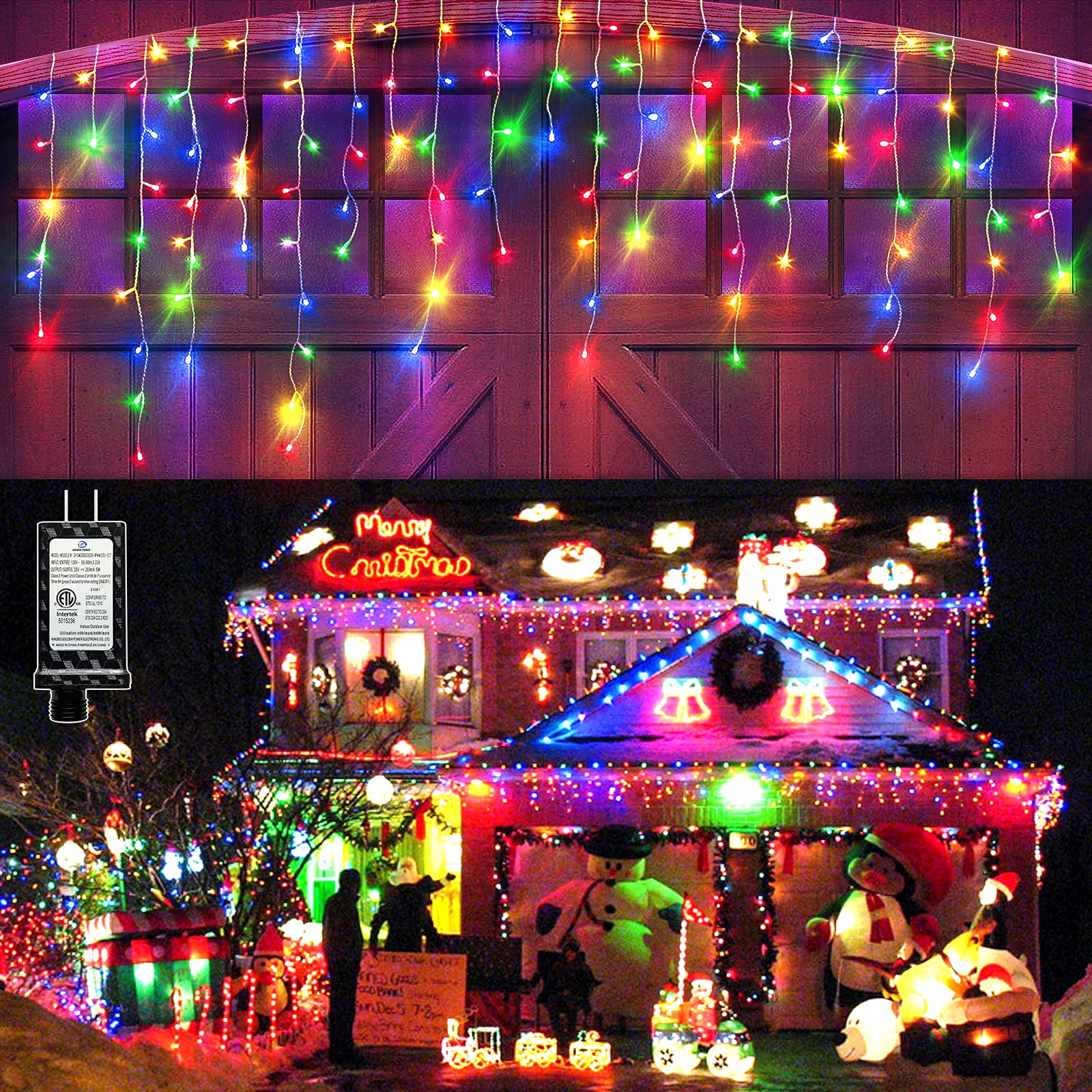 Heceltt Christmas Lights Outdoor, 1280 LED 131FT Ice Lights for Outside, 8 Modes Plug in 240 Drops Ice String Light with Timer Memory Function Hanging Light for Christmas Decor(Multicolor)