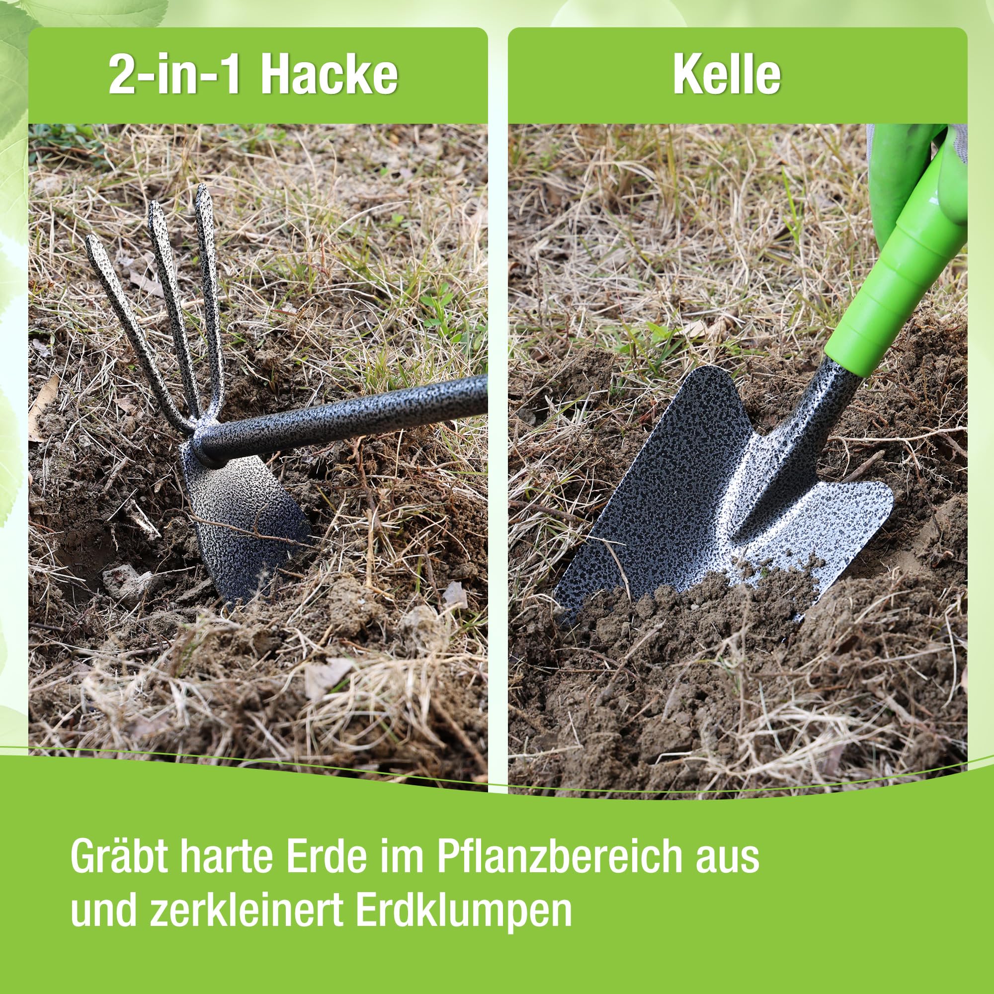 WORKPRO Gartenwerkzeug Set, 6 in 1 Gartengeräte Set mit Gehämmerter Oberflächenbehandlung, inkl. Jäter, Rechen, Hacke, Kelle – Robustes Garten Werkzeug Set für Gartenliebhaber