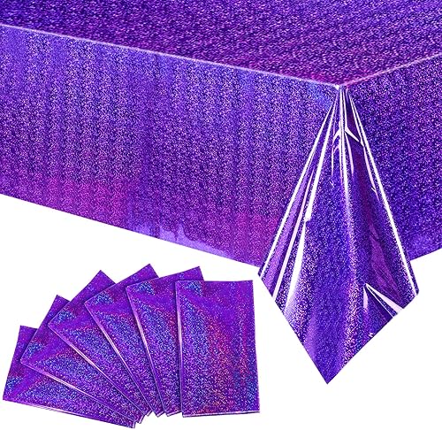 Tudomro Paquete de 6 manteles de plástico iridiscente de papel dorado a granel, desechables, con láser, para fiestas, cumpleaños, bodas, vacaciones,