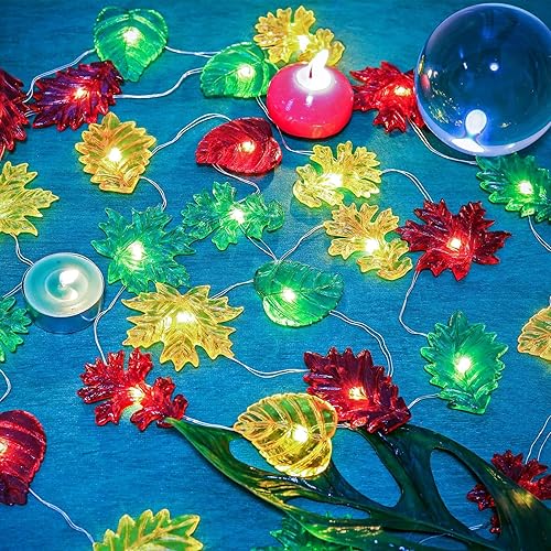 Miniatura 3 de JASHIKA Guirnalda de luces de hojas de otoño, guirnalda de luces de Acción de Gracias, decoración de cosecha, roble de arce, decoración de habitación