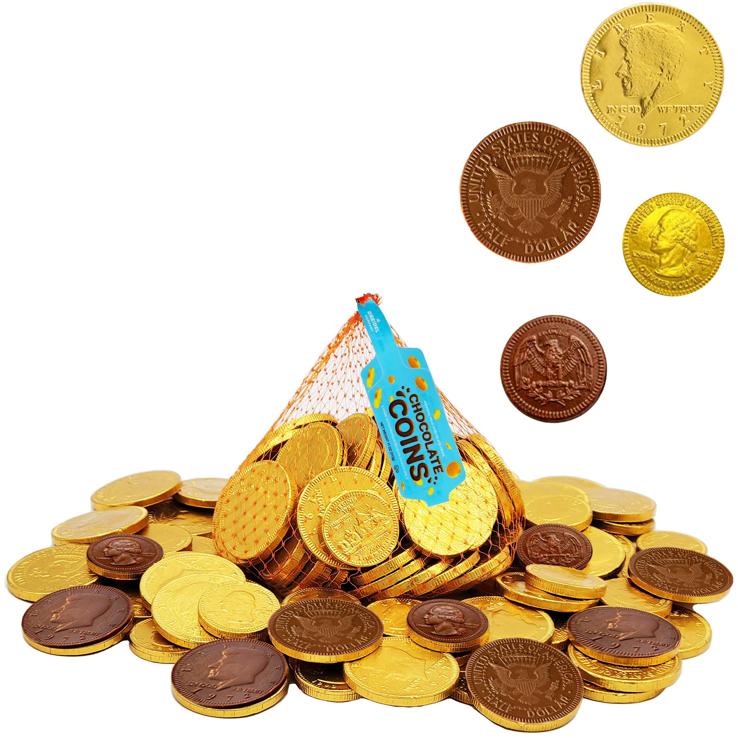 The Dreidel Company Gelt 70 Hanukkah Milk Chocolate Coins, One Large Mesh