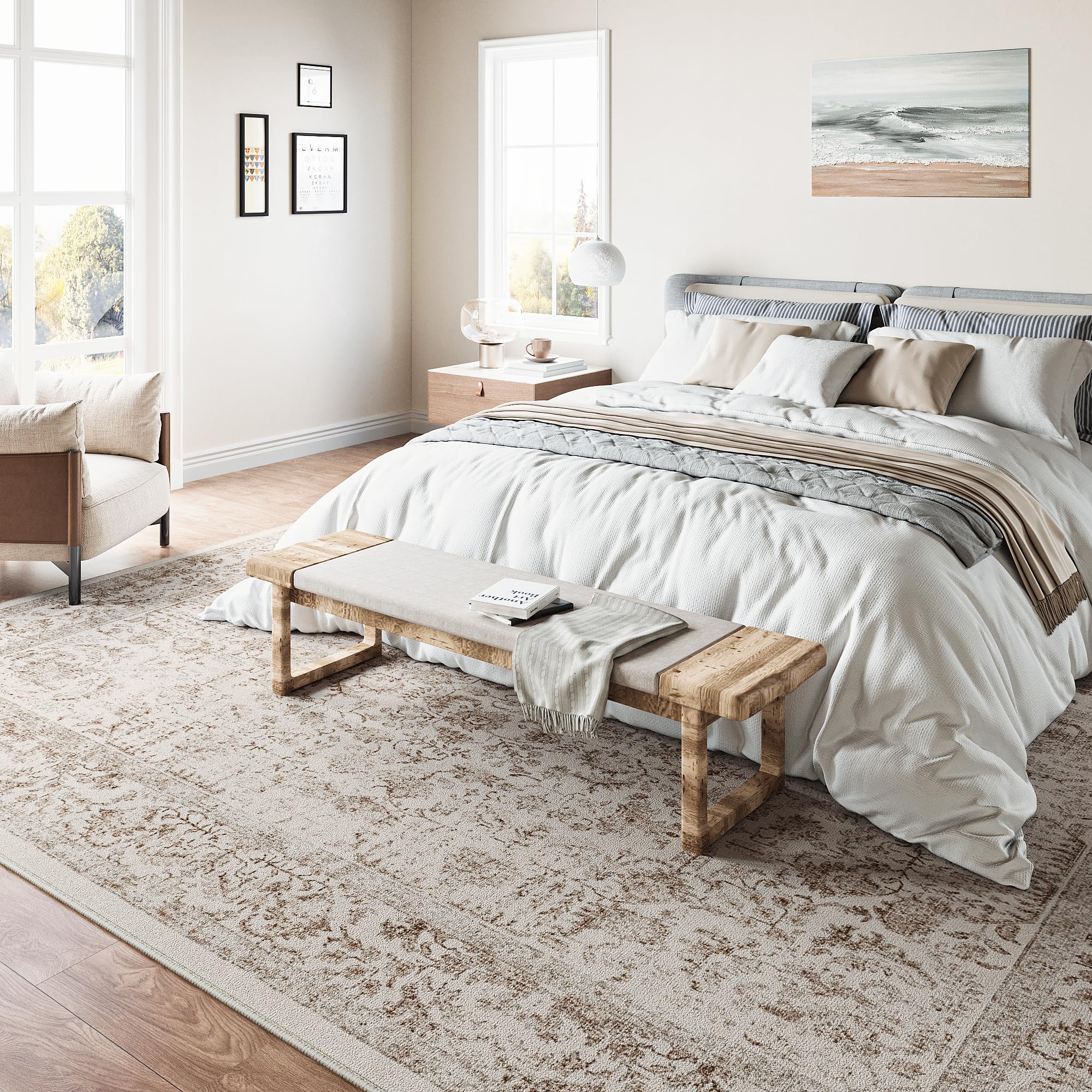 HUGEAR Vintage Tappeto Salotto Marrone Tappeti 240x300cm Soggiorno Antiscivolo Lavabile in Lavatrice Tapette Camera da Letto Sala Ufficio Bambina Bambino Pelo Corto Grande Carpet