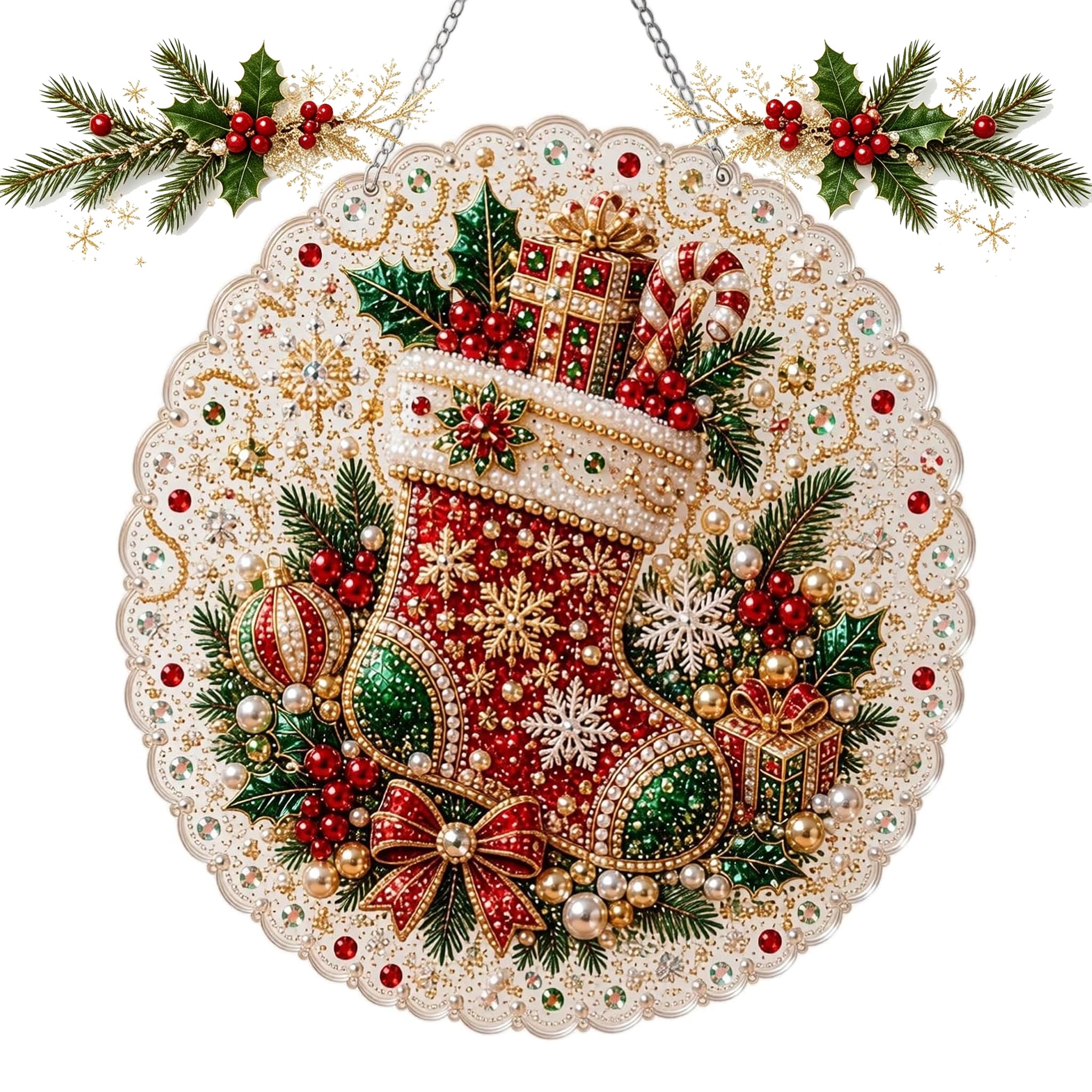 Christmas Pearl Diamond Art Hanging Ornament Kit 20cm DIY (D)