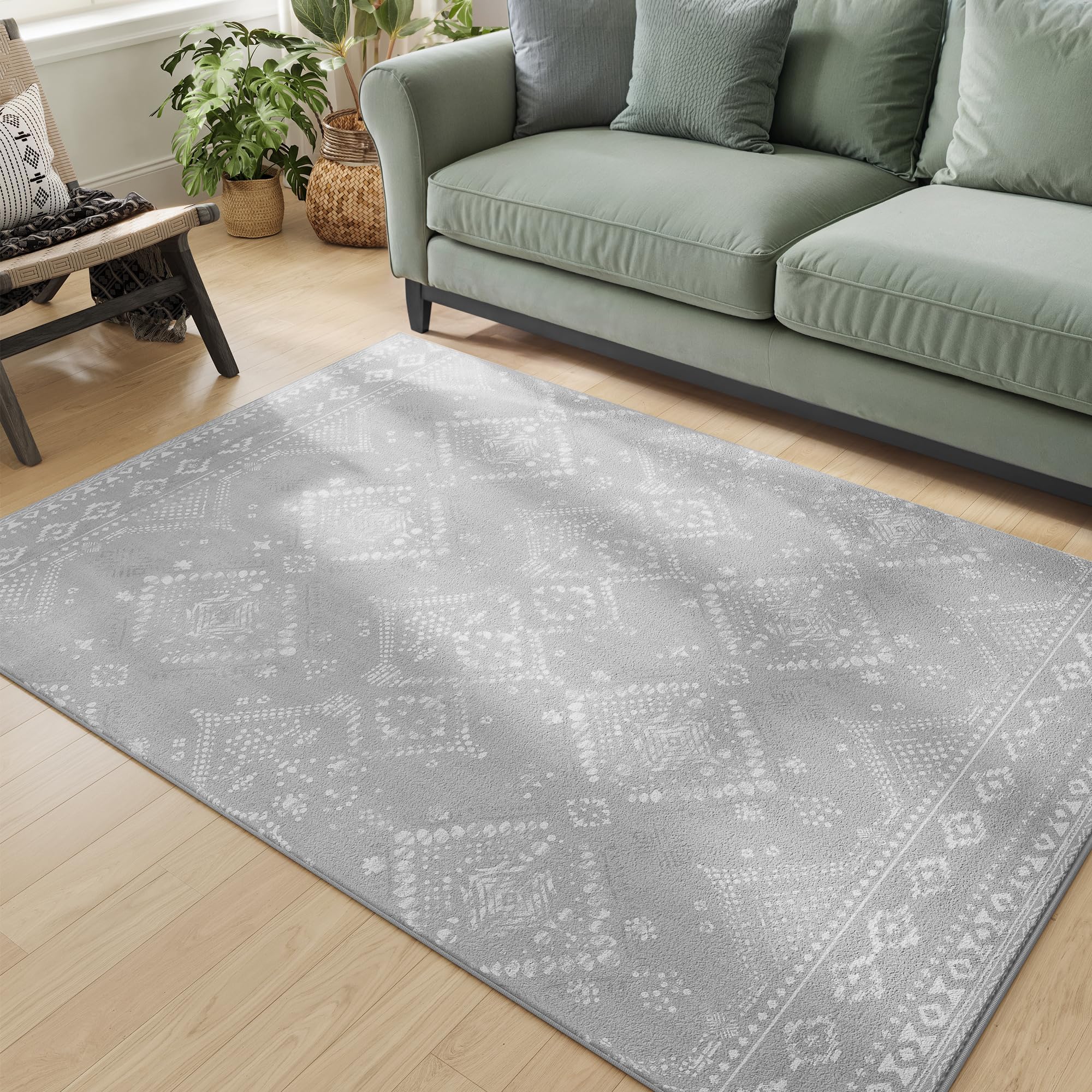 SONGMICS HOME Area Rug, 5x7 ft Rug for Bedroom, Non-Slip Carpet, Home Decor, for Living Room, Machine Washable, Boho Style, Light Gray UTAR023G01V1