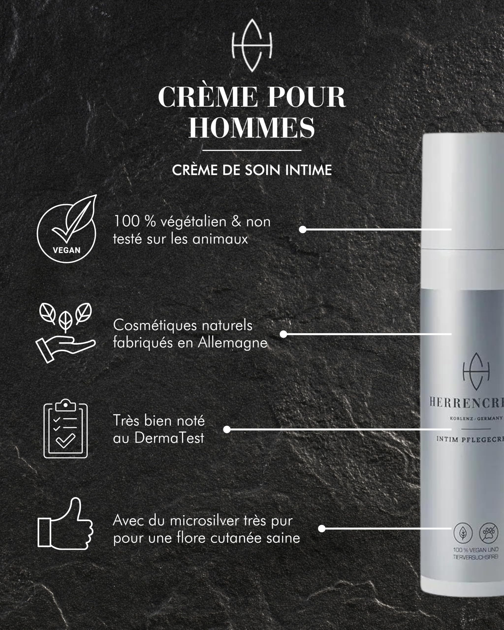 HERRENCREME Soin intime pour hommes 75 ml I Crème intime à base de nano-argent I Pour peau sèche & irritée I Soin intime développé par des urologues I Vegan & testé dermatologiquement