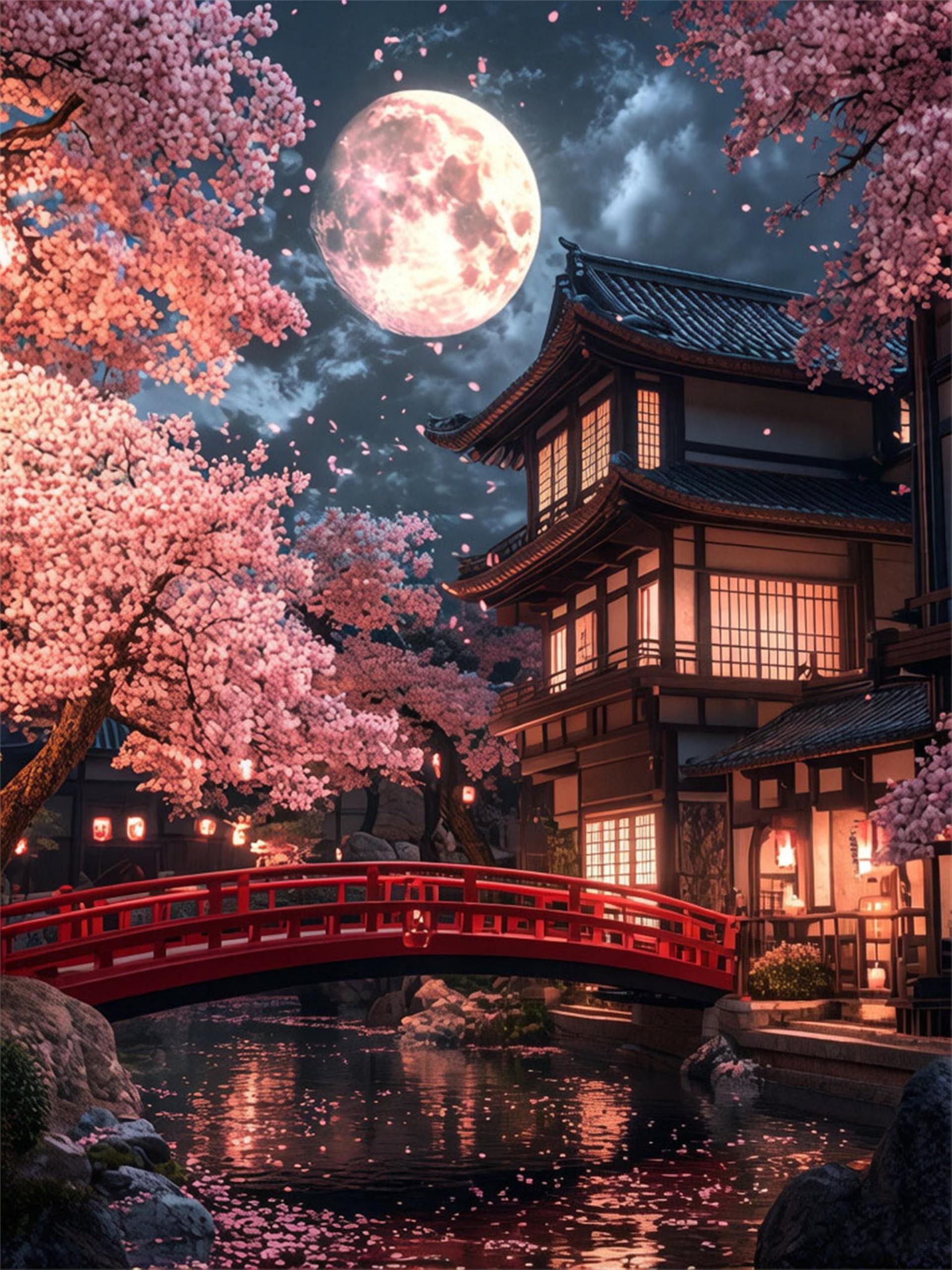 NZNANCHU Landscape Diamond Painting Kit for Adults,Cherry Blossoms 5D Diamond Art Kits for Beginner,Gem Art,Crystal Kits Round Drill for Home Wall Decor Gifts,Women,Men