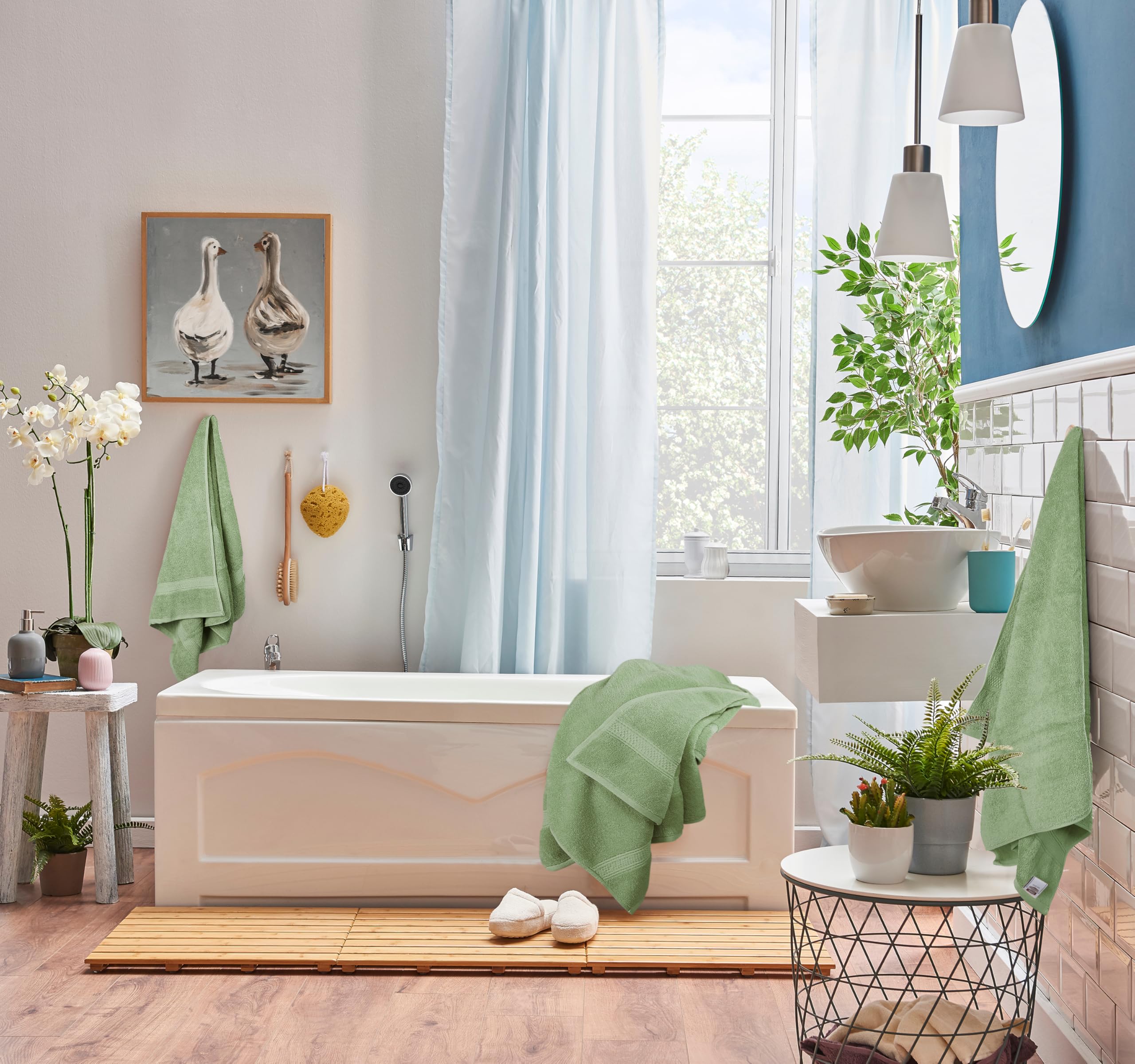 Utopia, Set di 8 asciugamani composto da 2 teli bagno, 2 ospiti e 4 lavette, in 100% cotone filato ad anelli da 600 g/m², altamente assorbenti, per bagno, palestra, hotel e spa (verde salvia)