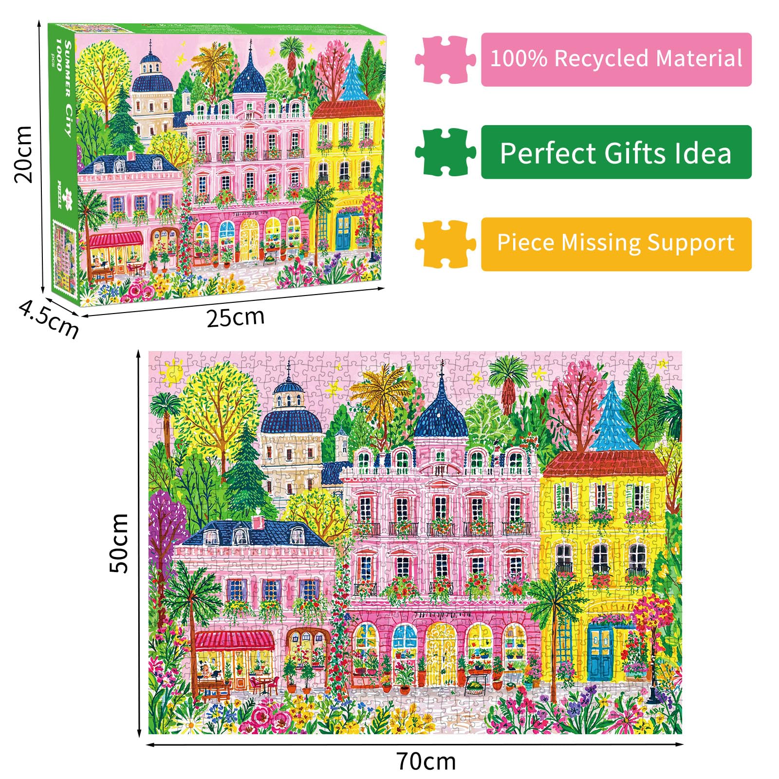 Summer City Jigsaw Puzzle 1000 Teile Erwachsene Colorful Buildings Flowers Trees Puzzle Erwachsene 1000 Teile Puzzles - 3